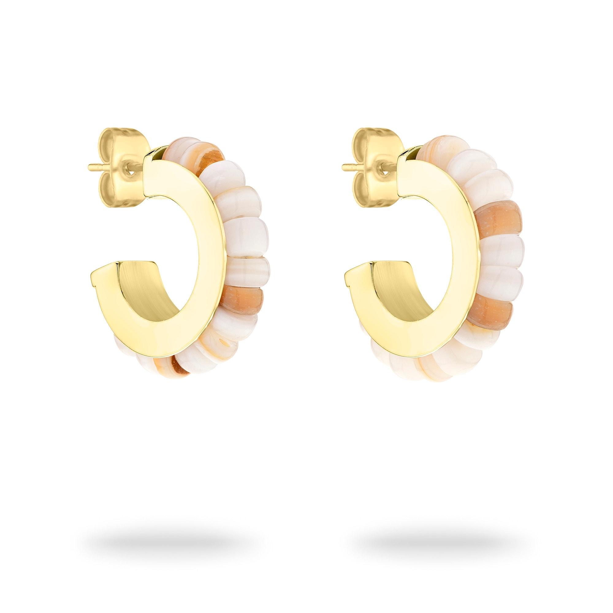 Paar Creolen Tamaris "Schmuck Geschenk Edelstahl Ohrringe All About Beads", Gold (Gelbgoldfarben, Weiß, Beige, Natur, Weiß, Beige, Natur), Ohrringe, Damen, 20Mm, Edelstahl, Mit Naturstein