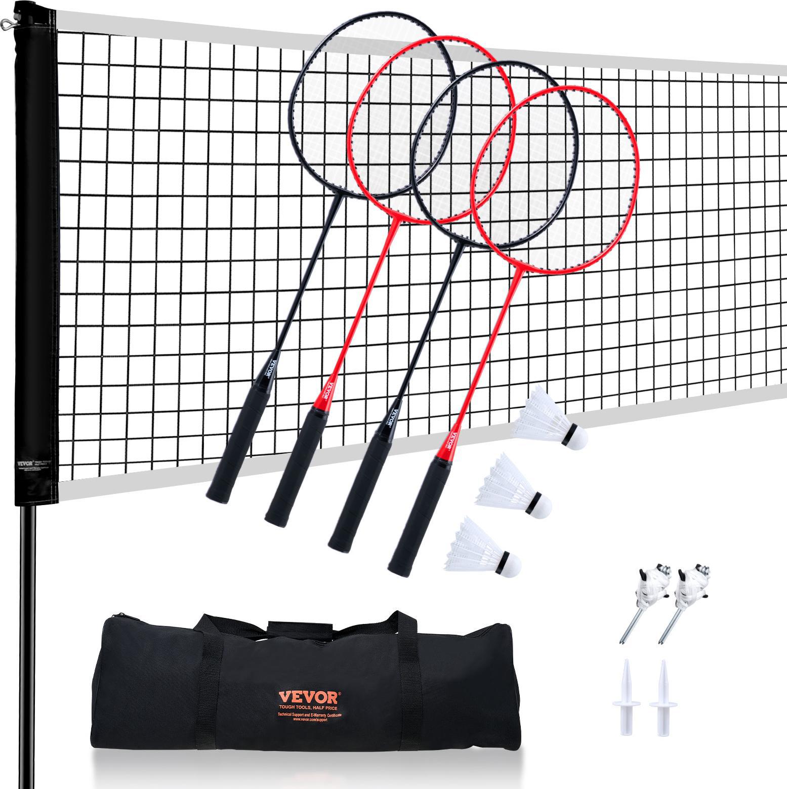 Set Di Reti Da Badminton Vevor, Rete Da Badminton Per L'uso All'aperto Nel Cortile, Nel Parco Della Spiaggia, Rete Da Badminton Per Adulti E Bambini Con Pali, Borsa Per Il Trasporto, 4 Racchette In Ferro E 3 Volani In Nylon
