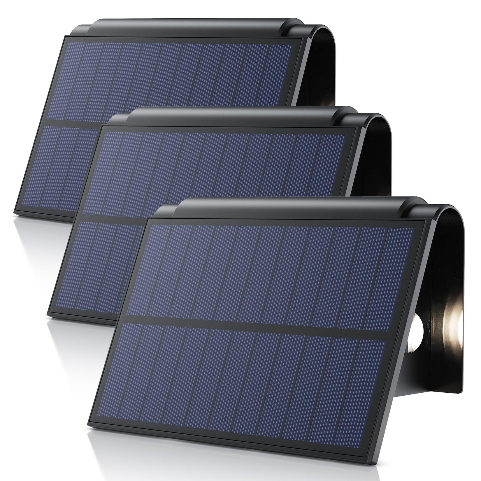 BEARWARE 3x LED Solarleuchte Solar Wandleuchte für außen mit Akku & ohne Stromanschluss Wasserdicht, Ein-/Ausschalter; mehrere Helligkeitsstufen, LED fest integriert, Warmweiß, 1800 mAh Akku, Solarpanel, IP54, wetterfest, für Außenmontage