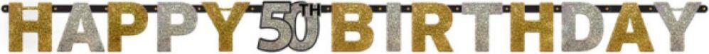 Ghirlanda Di Lettere Happy Birthday Argento/Oro Glitter 50