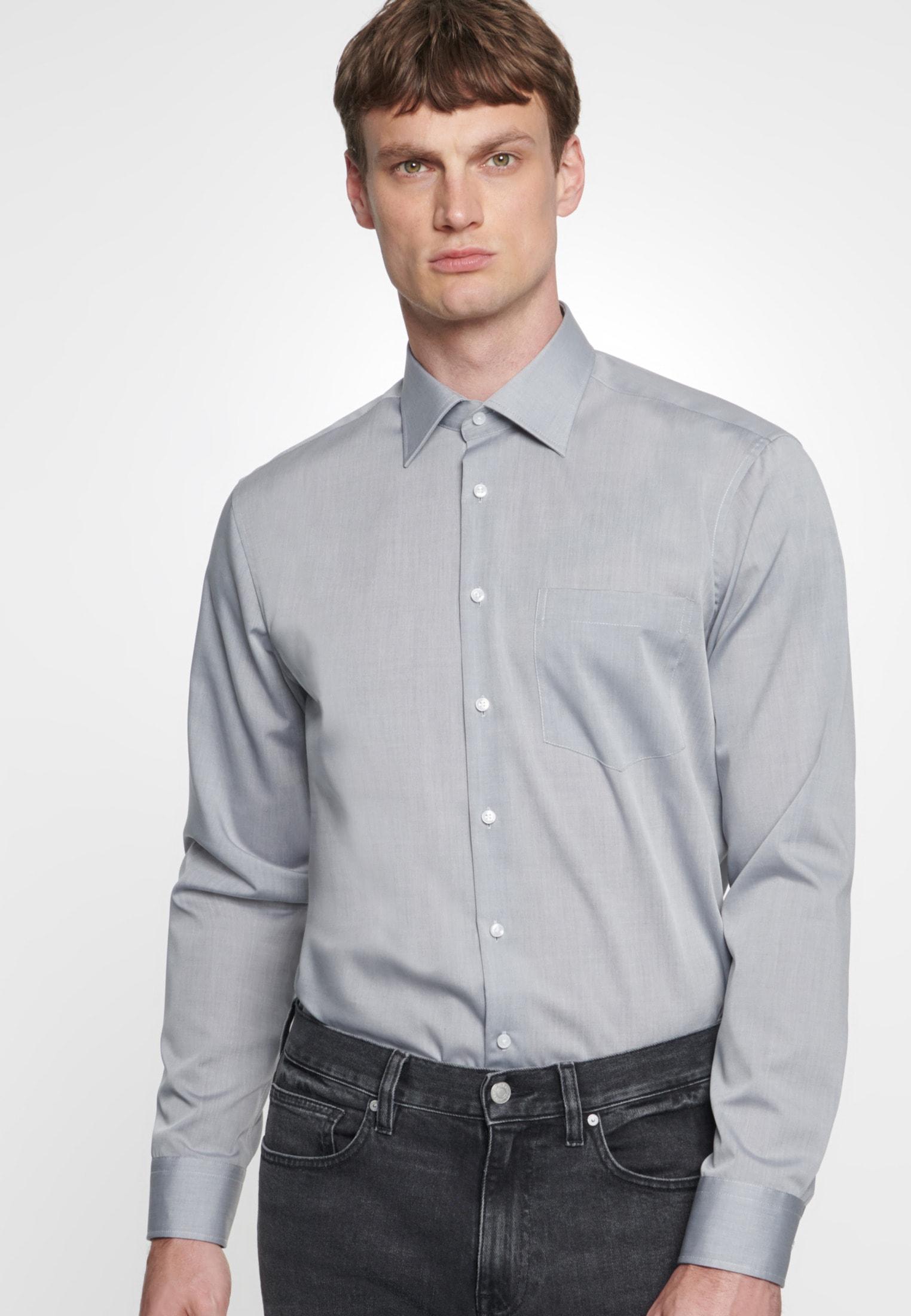 Businesshemd Seidensticker "Schwarze Rose", Herren, Gr. Xl (44), Normale ÄRmelläNgen, Grau, 100% Baumwolle, Unifarben, Regular Fit, 2-Knopf-Manschette, Hemden, Regular 1/1 Kentkragen Uni