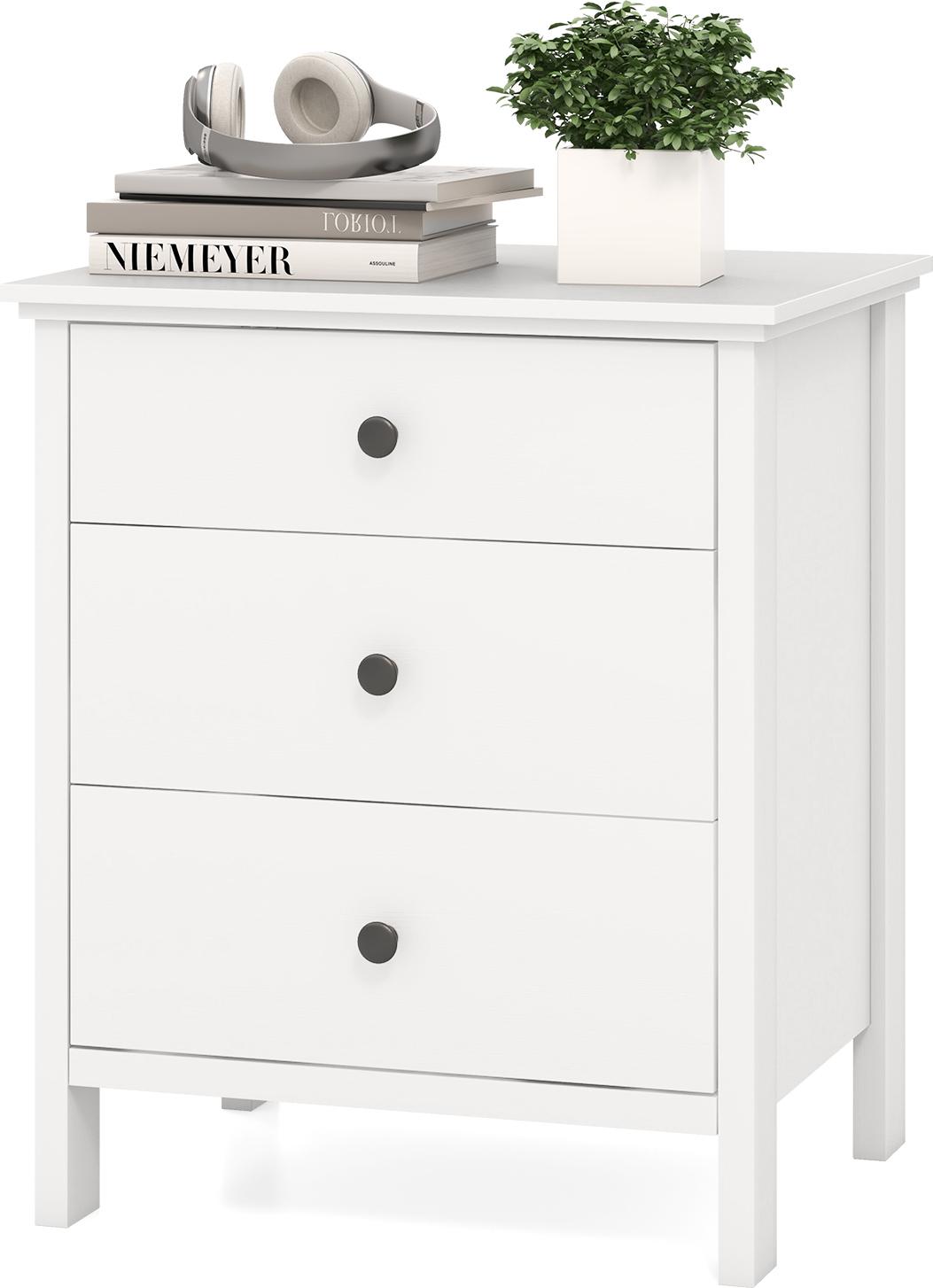 Comodino Con 3 Cassetti Costway, Comodino Per Letto A Molle, Cassettiera Per Letto, Console Per Letto, Tavolino 56X45X66Cm Bianco