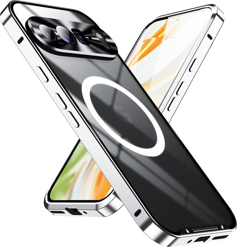 Custodia In Metallo Per Google Pixel 9 Pro Xl Traslucida Opaca Con Bobina Magnetica E Protezione Della Fotocamera Argento