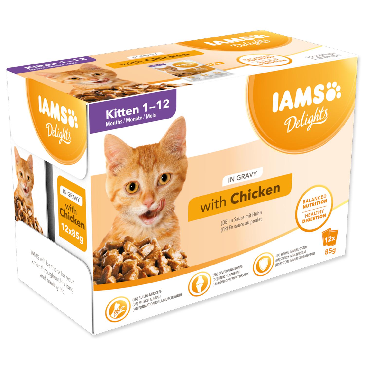Iams Delights Kitten Cibo Umido - Multipack Di Cibo Per Gatti Con Pollo In Salsa, Cibo Di Alta Qualità Per Gattini Giovani Da 1 A 12 Mesi, 12 X 85G