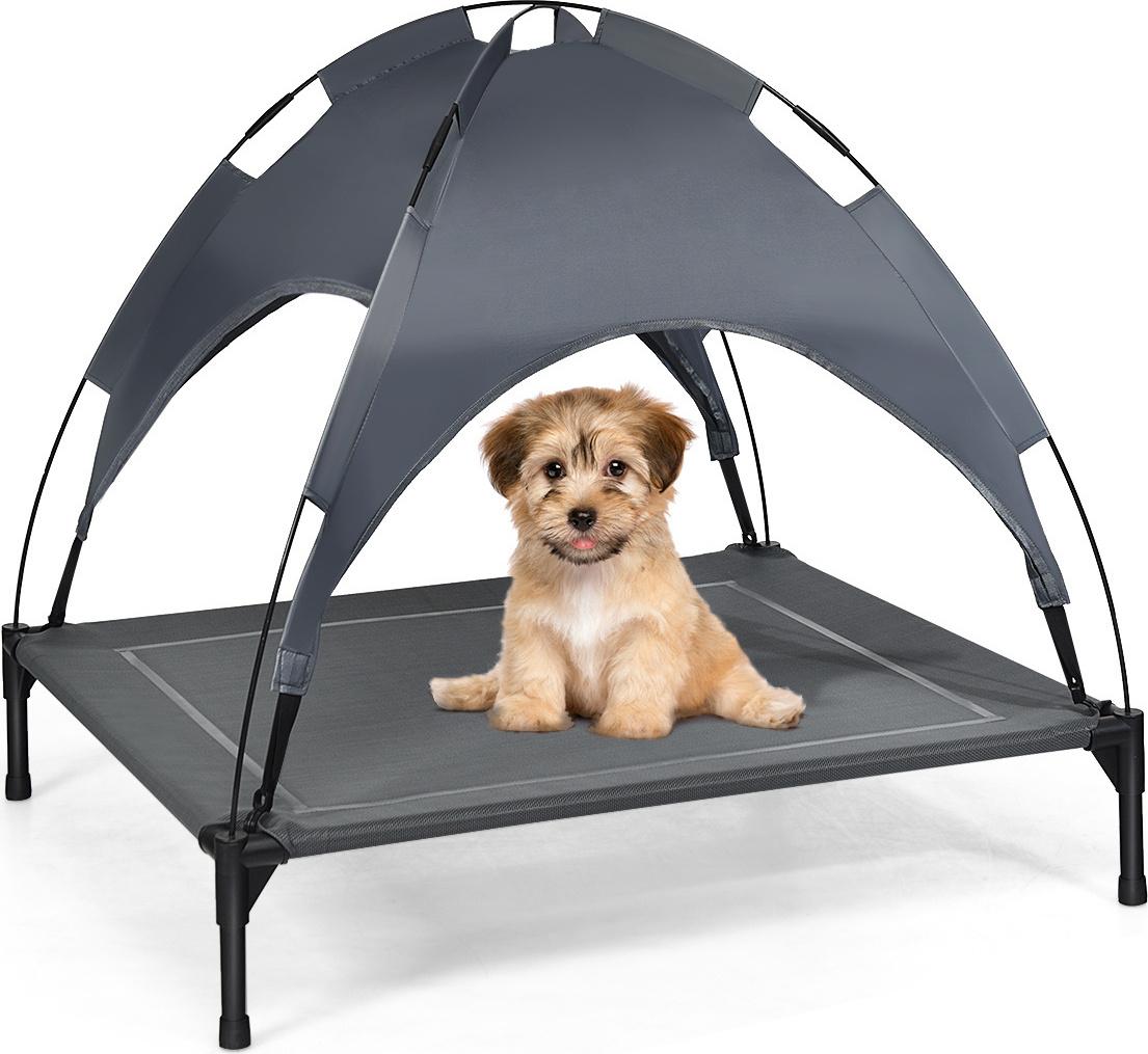 Costway Costway Letto Per Cani Rialzato Con Tetto Rimovibile Letto Per Animali 90 X 81 X 86 Cm Grigio