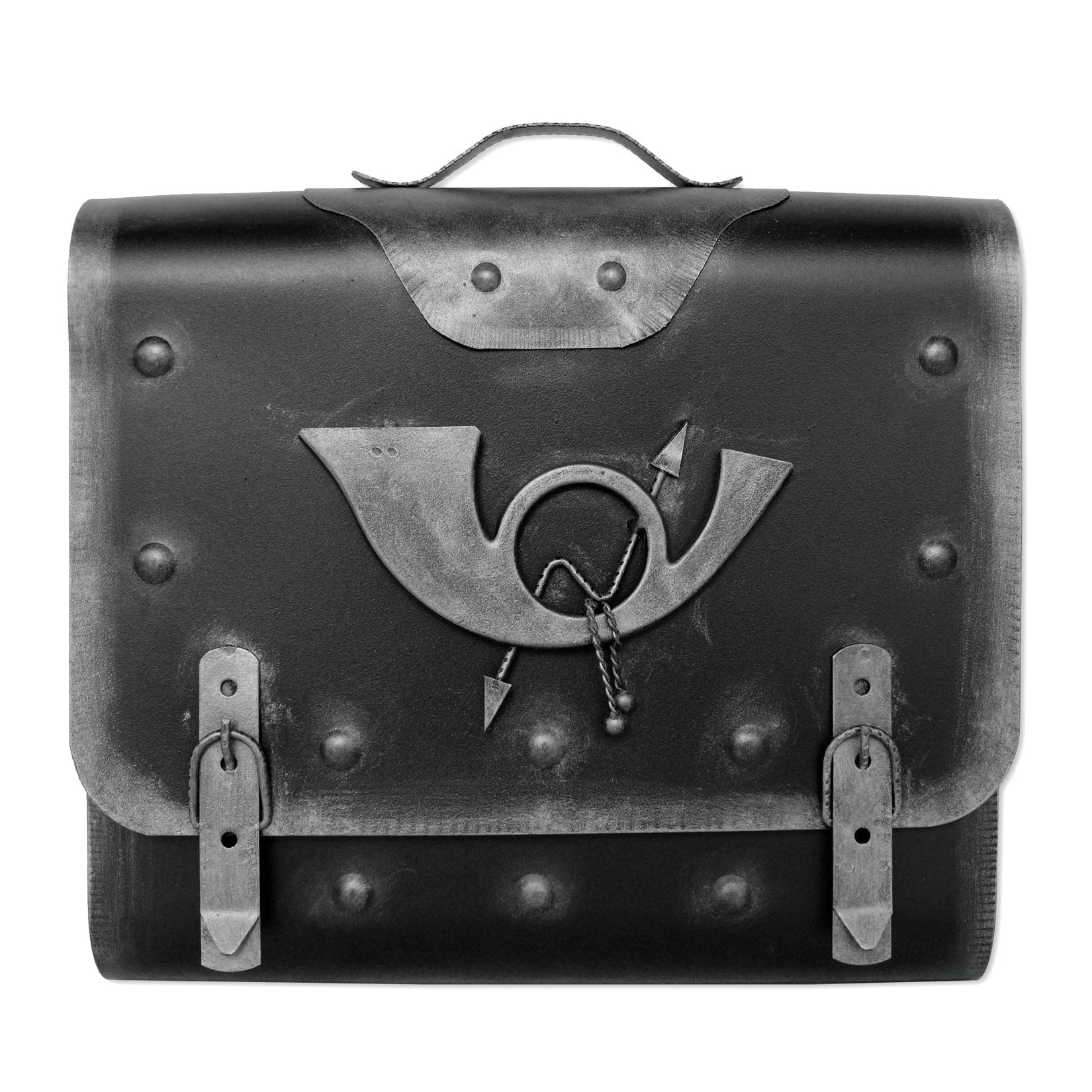 HMF 510 Briefkasten Alter Ranzen mit Posthorn PH2, 40 x 40 x 9 cm, Silber