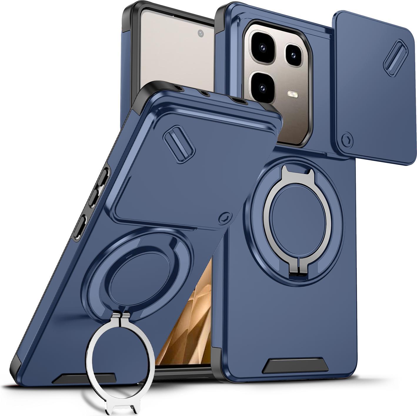 Custodia A Doppio Strato Per Infinix Note 50 Pro 4G, Con Copertura Scorrevole Della Fotocamera E Supporto Magnetico Ad Anello Blu