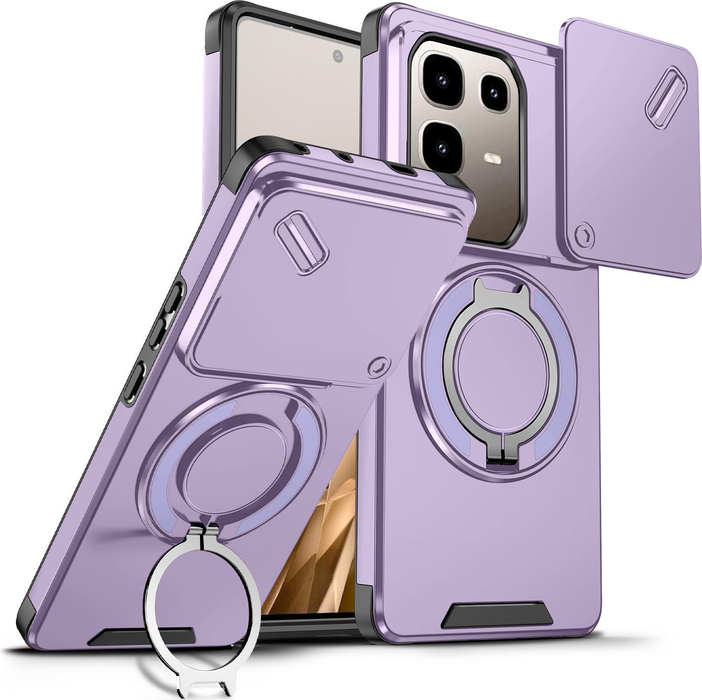 Custodia A Doppio Strato Per Infinix Note 50 Pro+, Copertura Scorrevole Della Fotocamera E Supporto Ad Anello Magnetico Viola