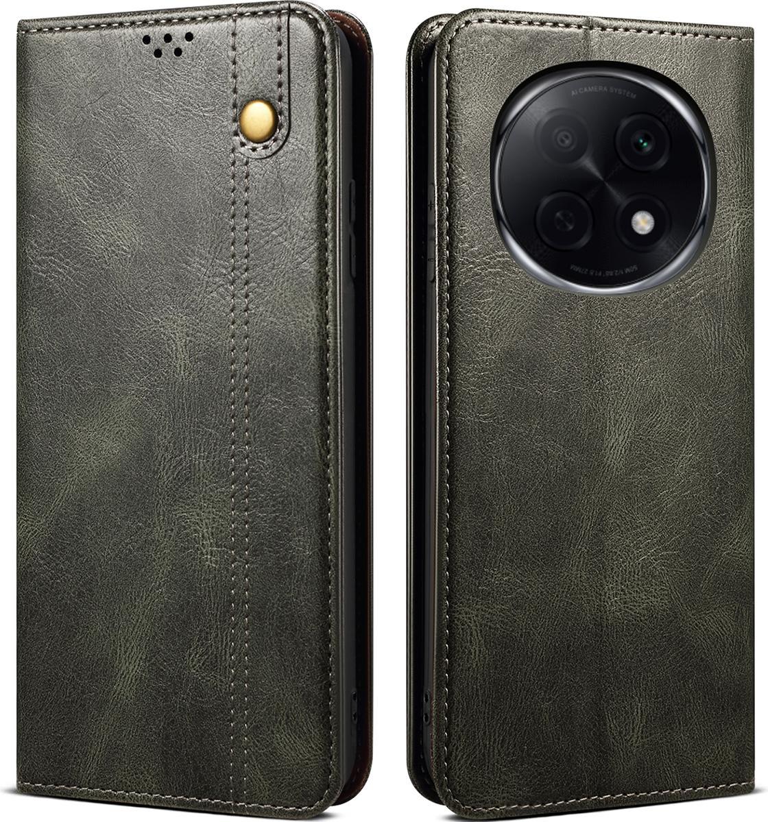 Custodia Per Oppo A5 Pro In Pelle Flip Wallet Con Funzione Stand Verde