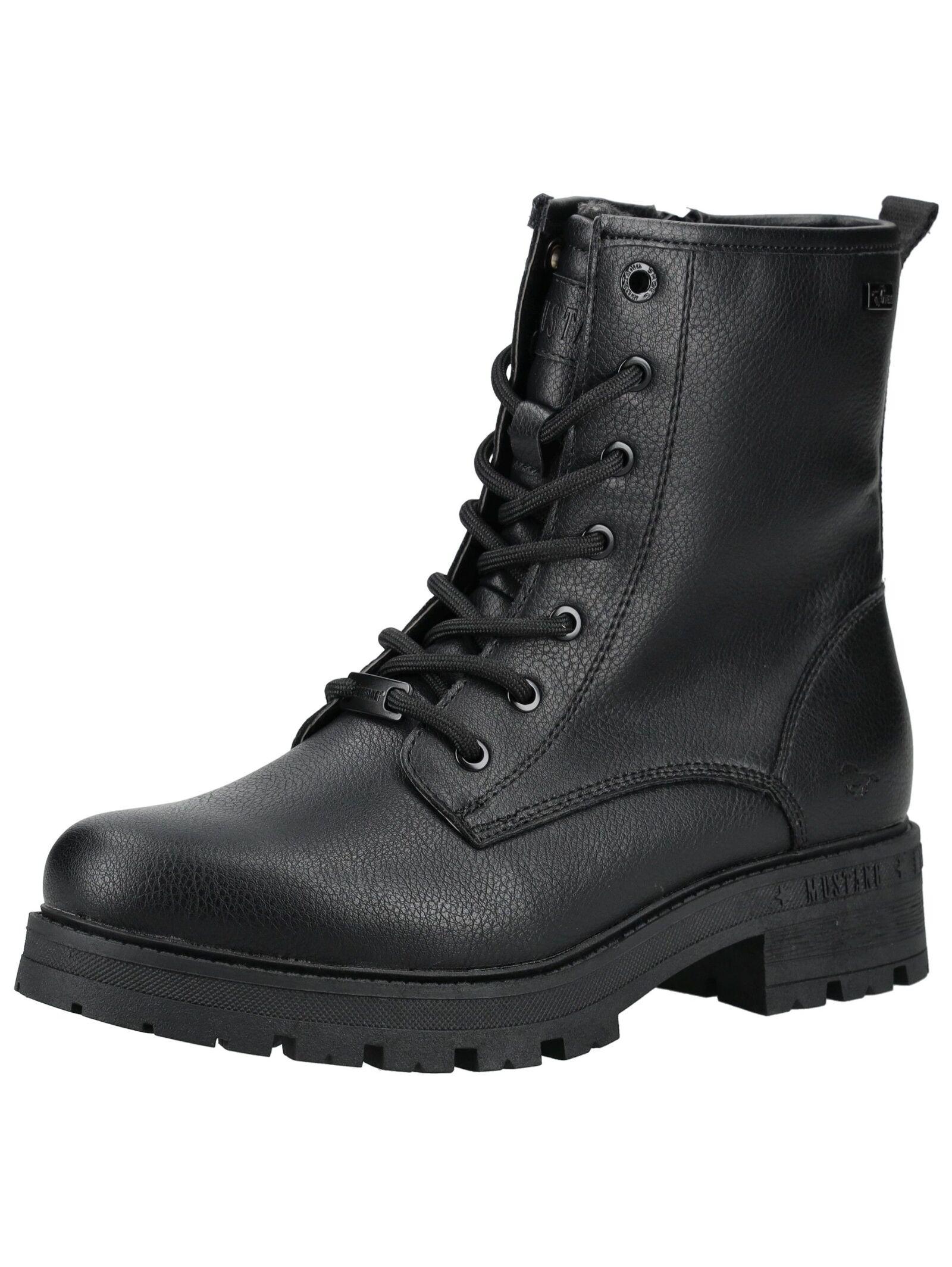 SchnüRstiefelette Mustang Shoes "Mustang Shoes Stiefelette Lederimitat/Textil", Damen, Gr. 41, Schwarz, Lederimitat, Textil, Schuhe SchnüRstiefelette