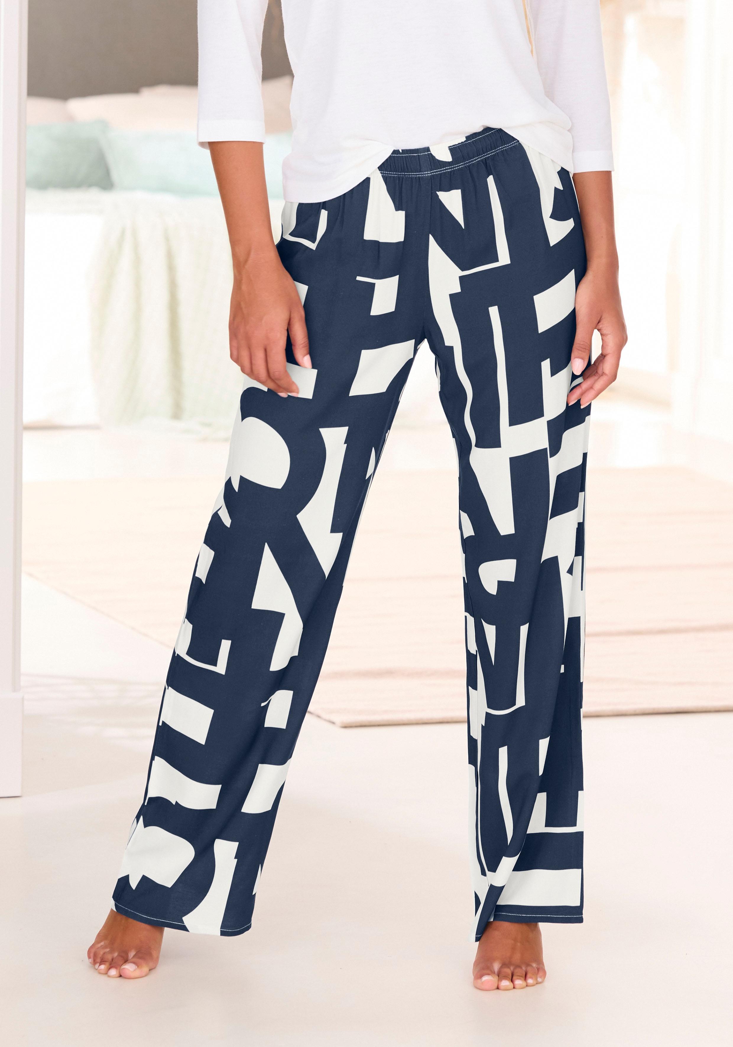 Pyjamahose French Connection, Damen, Gr. 34, N-Gr, Weiß (Dunkelblau, Weiß, Gemustert), Web, Obermaterial: 100% Viskose, Gemustert, Loose Fit Lang, Hosen Pyjamahose, Gewebte HemdenqualitäT Aus Viskose
