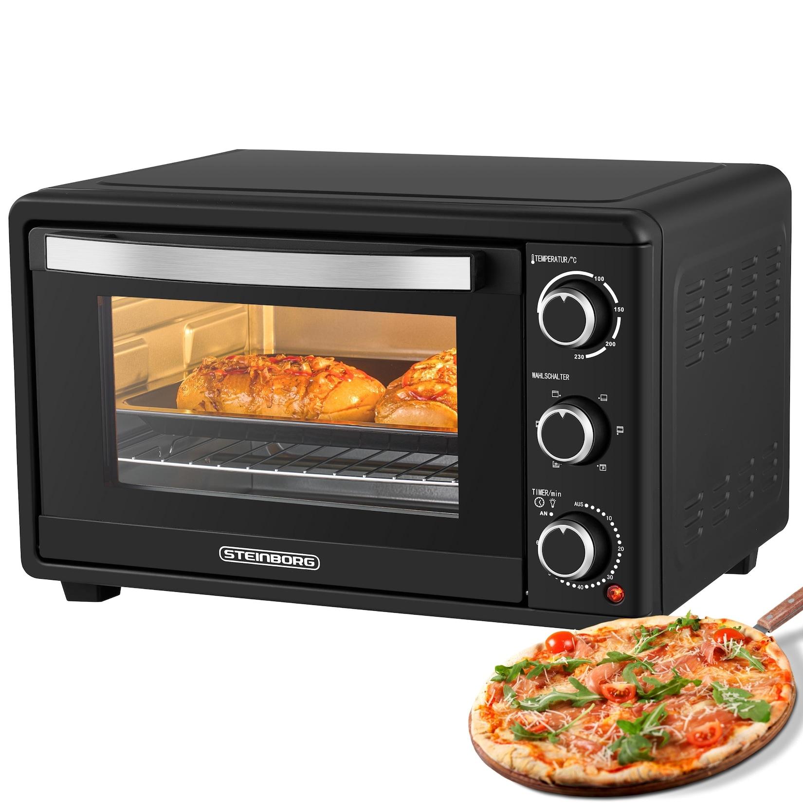Steinborg Minibackofen Pizzaofen 25L mit Umluft 1500W schwarz