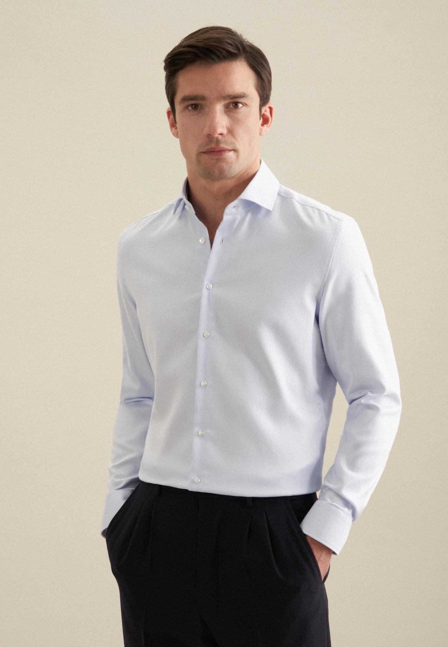 Businesshemd Seidensticker "Schwarze Rose", Herren, Gr. Xxl (45), Normale ÄRmelläNgen, Blau, 100% Baumwolle, Strukturmuster, Gemustert, Tailored Fit, 2-Knopf-Manschette, Hemden, Shaped 1/1 Kentkragen Struktur