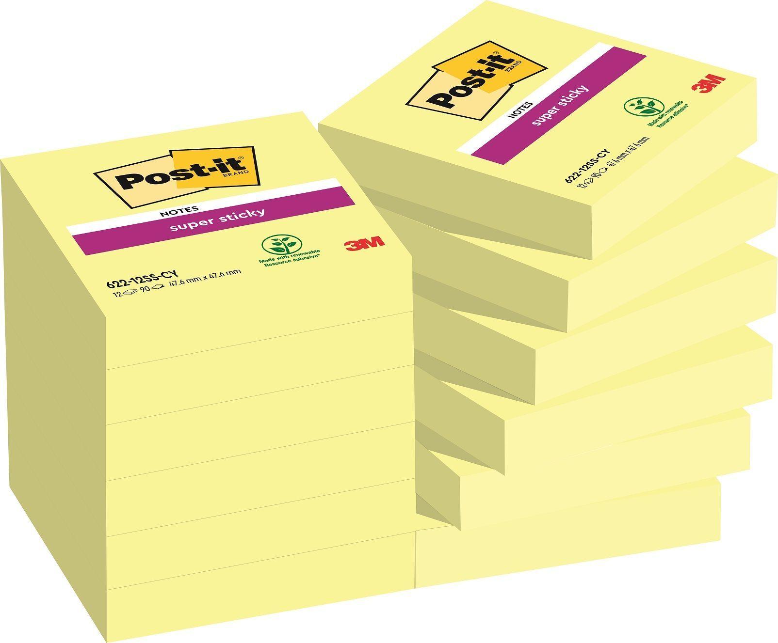 Post-It® Supersticky 622-12SSY Foglietti Adesivi, 51 X 51 Mm, Giallo Canarino, 12X90 Foglietti