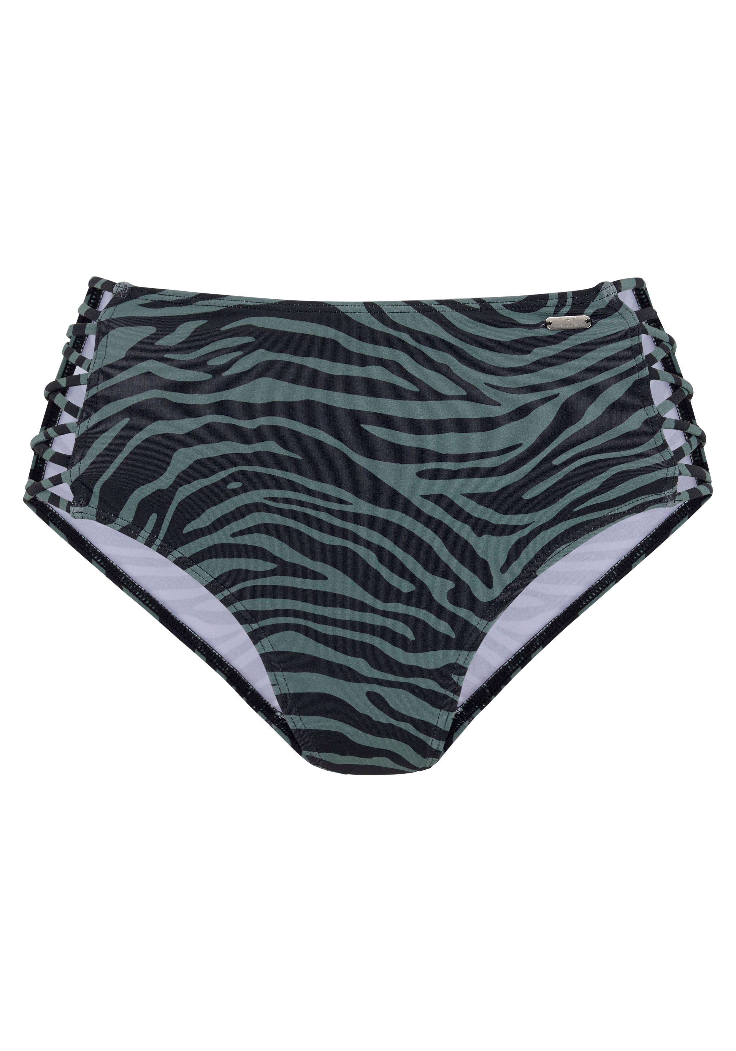 Highwaist-Bikini-Hose Venice Beach "Riella", Damen, Gr. 44, N-Gr, Schwarz, Oliv, Recycling-Polyamid, Badehosen, Mit Gekreuzten BäNdern