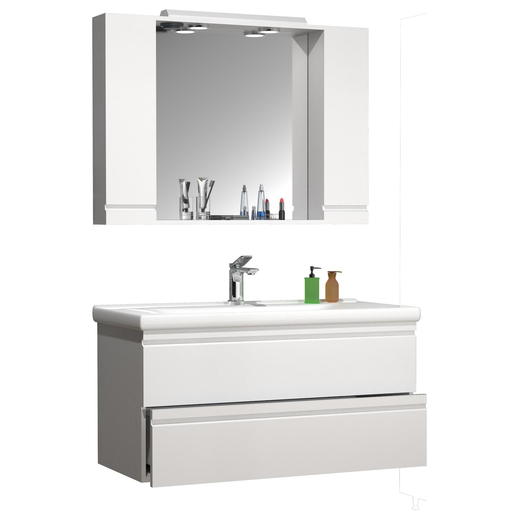 Vcm 3-Tlg. Waschplatz Waschtisch Unterschrank 100 Cm BadmöBel Set Mit Waschbecken Grifflose Schubladen Spiegelschrank Komplett Silora XL