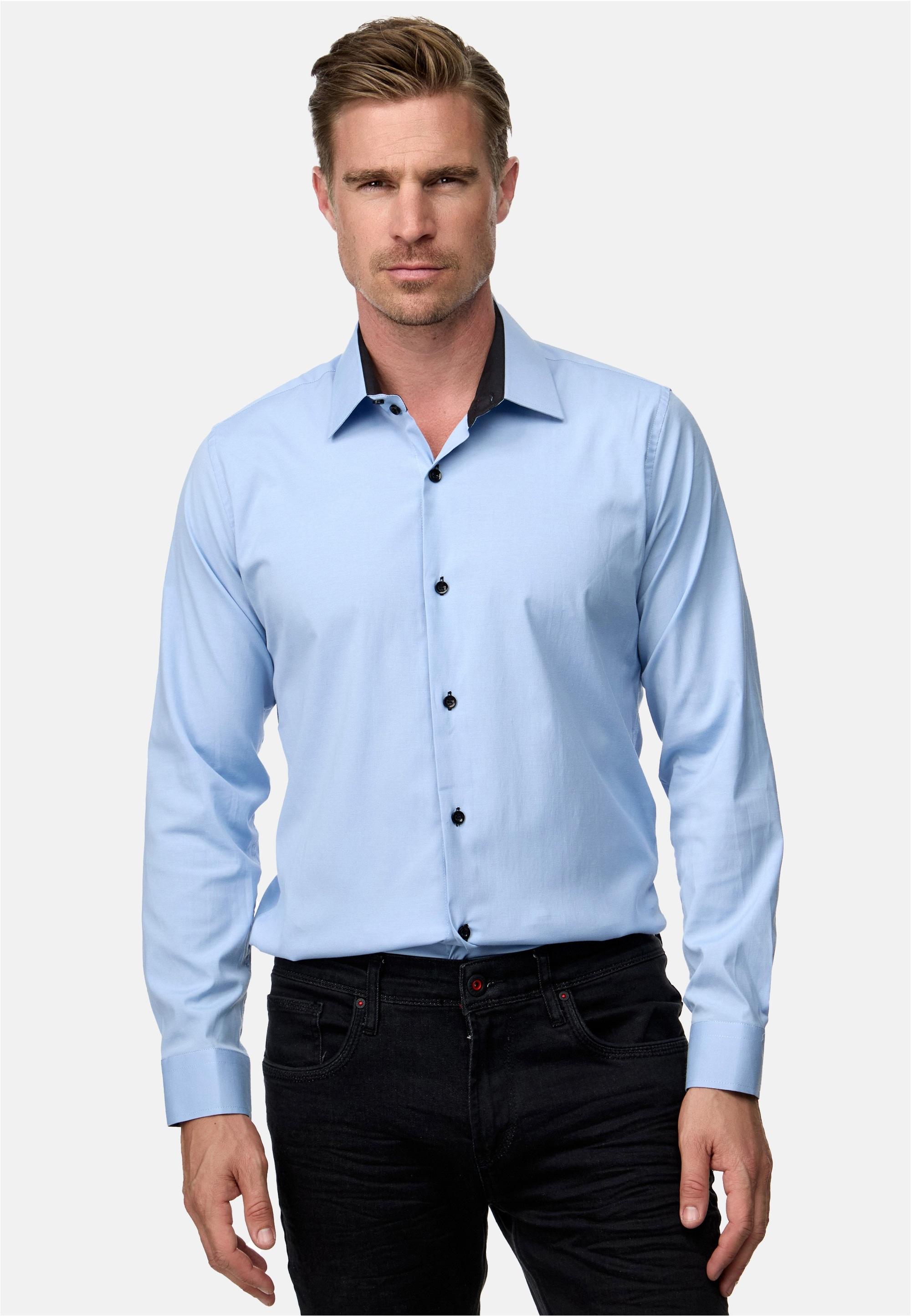 Langarmhemd Rusty Neal, Herren, Gr. L, Euro-GrößEn, Blau (Hellblau), 60% Baumwolle, 37% Polyester, 3% Elasthan, Unifarben, Hemden, Mit Trendigem Farbkontrast