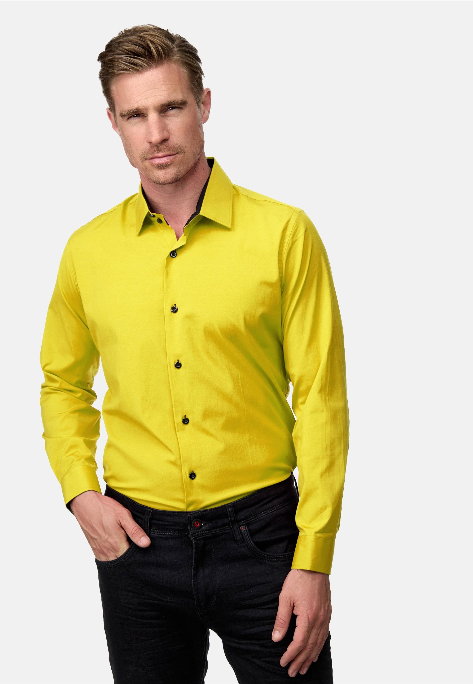 Langarmhemd Rusty Neal, Herren, Gr. Xl, Euro-GrößEn, Gelb, 60% Baumwolle, 37% Polyester, 3% Elasthan, Unifarben, Hemden, Mit Trendigem Farbkontrast