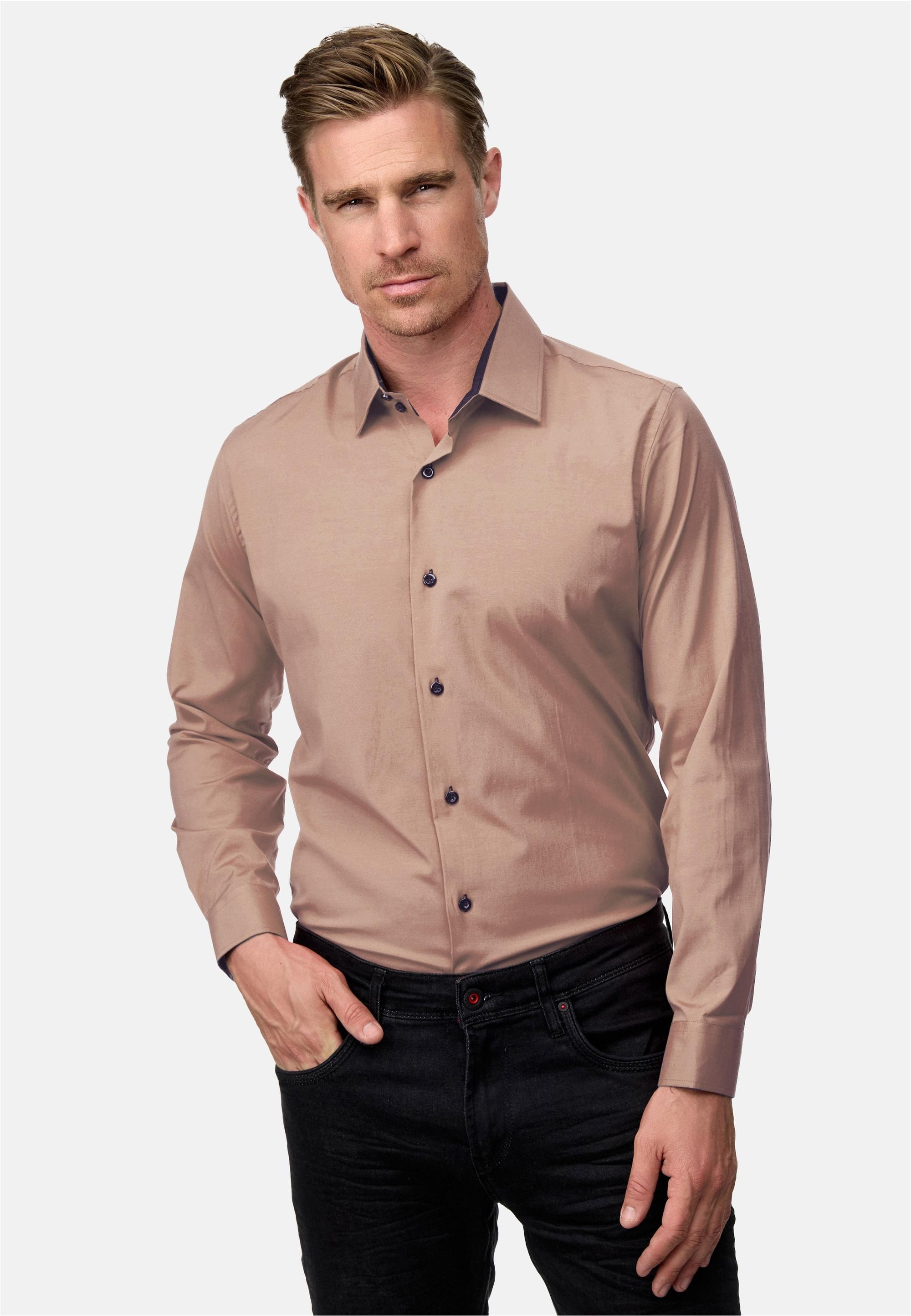 Langarmhemd Rusty Neal, Herren, Gr. S, Euro-GrößEn, Beige, 60% Baumwolle, 37% Polyester, 3% Elasthan, Unifarben, Hemden, Mit Trendigem Farbkontrast
