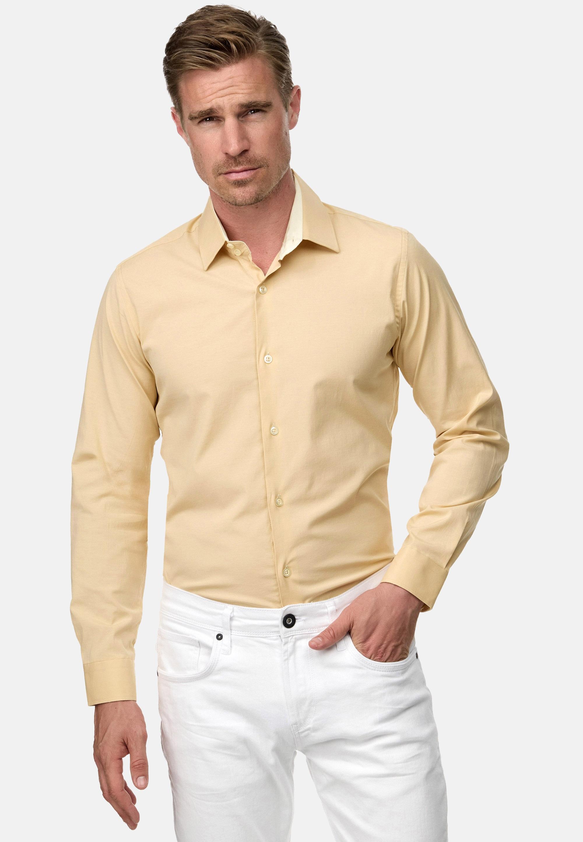 Langarmhemd Rusty Neal, Herren, Gr. S, Euro-GrößEn, Gelb (Lachs), 60% Baumwolle, 37% Polyester, 3% Elasthan, Mehrfarbig, Hemden, Mit Farblich Abgesetztem Innenkragen