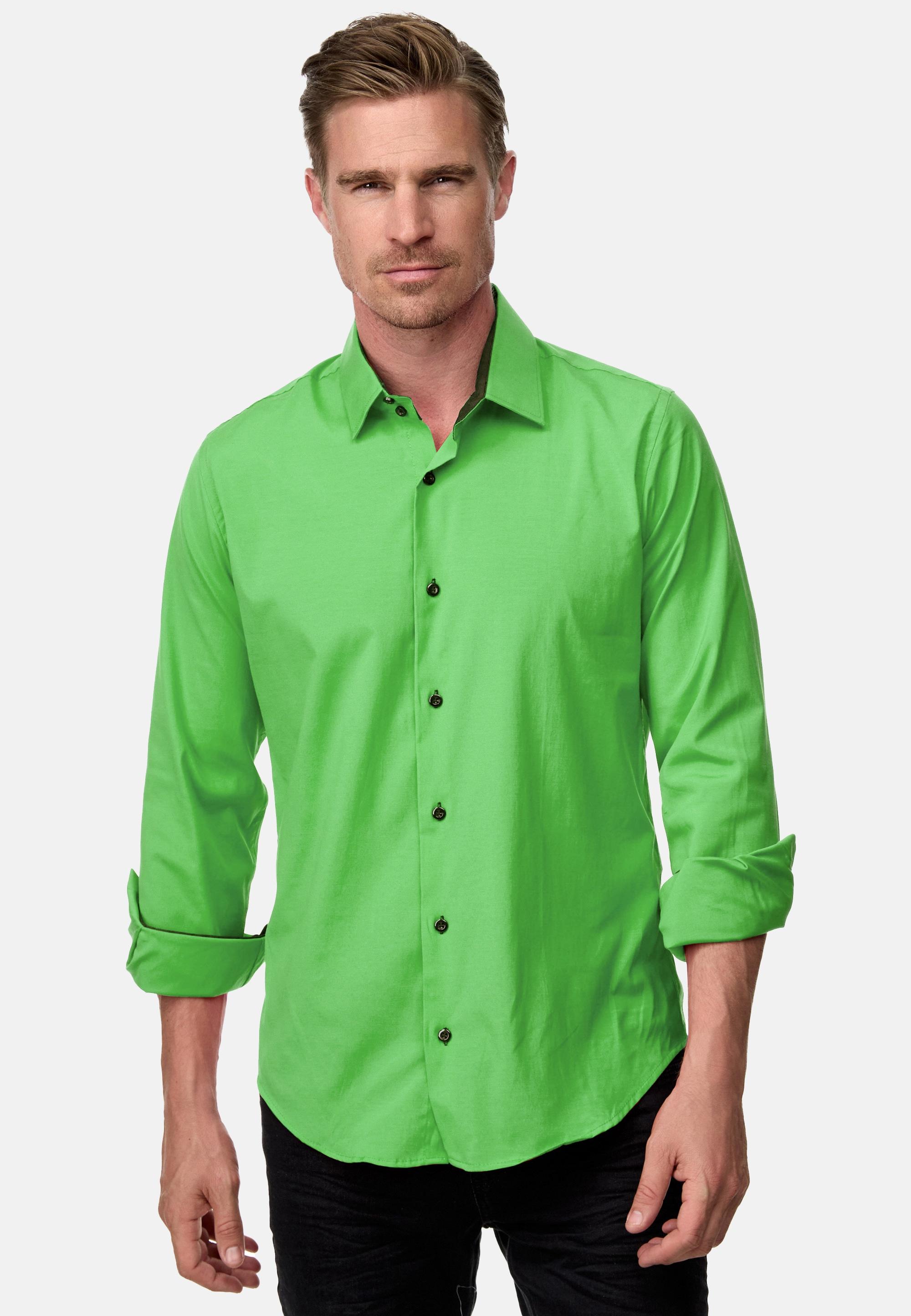 Langarmhemd Rusty Neal, Herren, Gr. M, Euro-GrößEn, GrüN, 60% Baumwolle, 37% Polyester, 3% Elasthan, Unifarben, Hemden, Mit Trendigem Farbkontrast