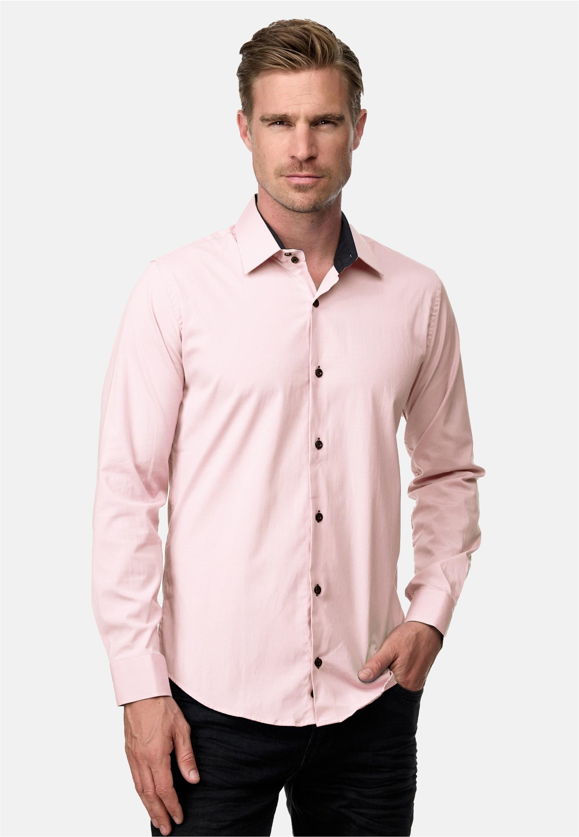 Langarmhemd Rusty Neal, Herren, Gr. Xl, Euro-GrößEn, Rosa, 60% Baumwolle, 37% Polyester, 3% Elasthan, Unifarben, Hemden, Mit Trendigem Farbkontrast
