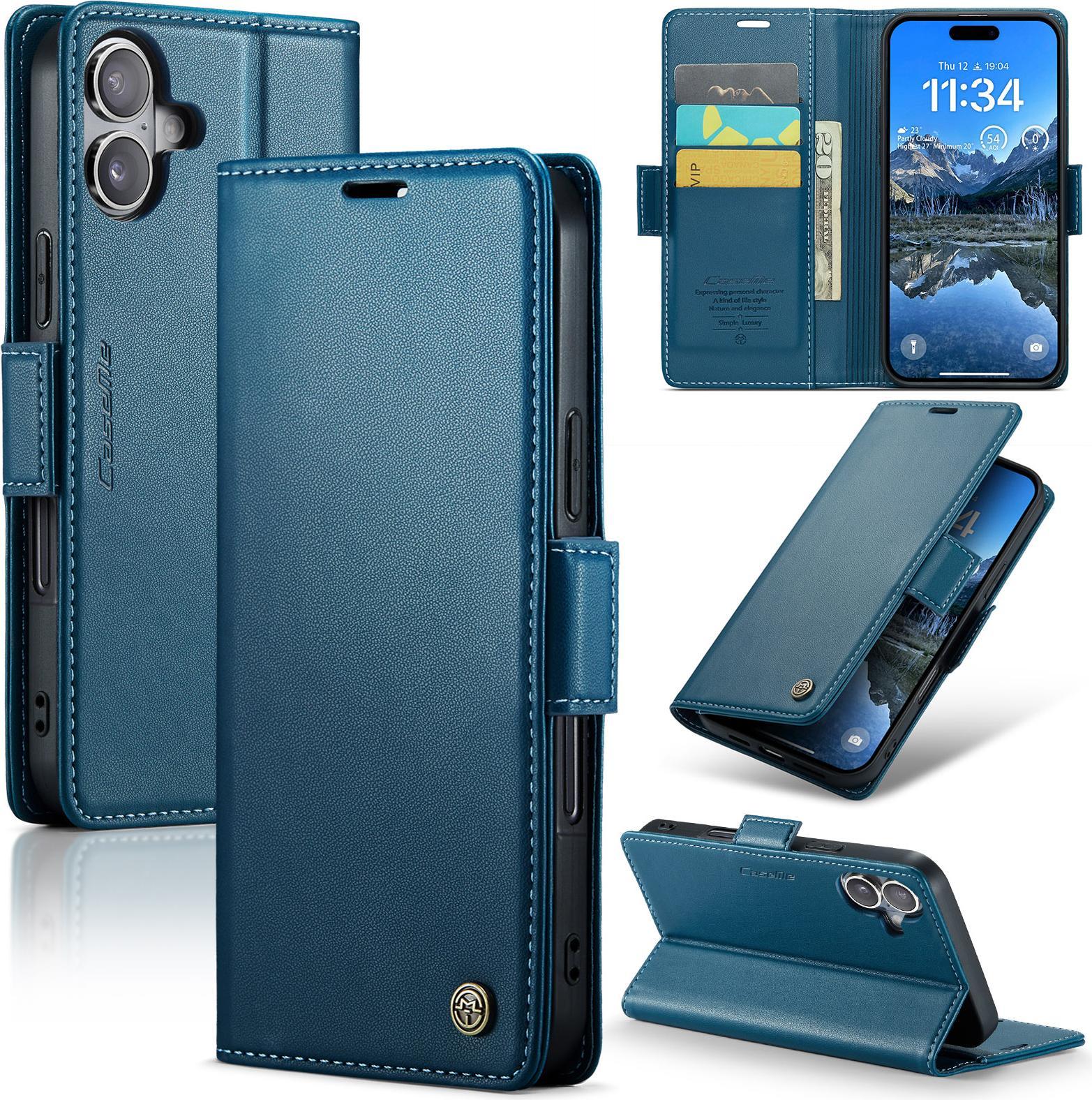 Custodia Per Iphone 17, Carta Di Blocco Rfid, Custodia In Pelle Avanzata Con Funzione Di Supporto, Blu
