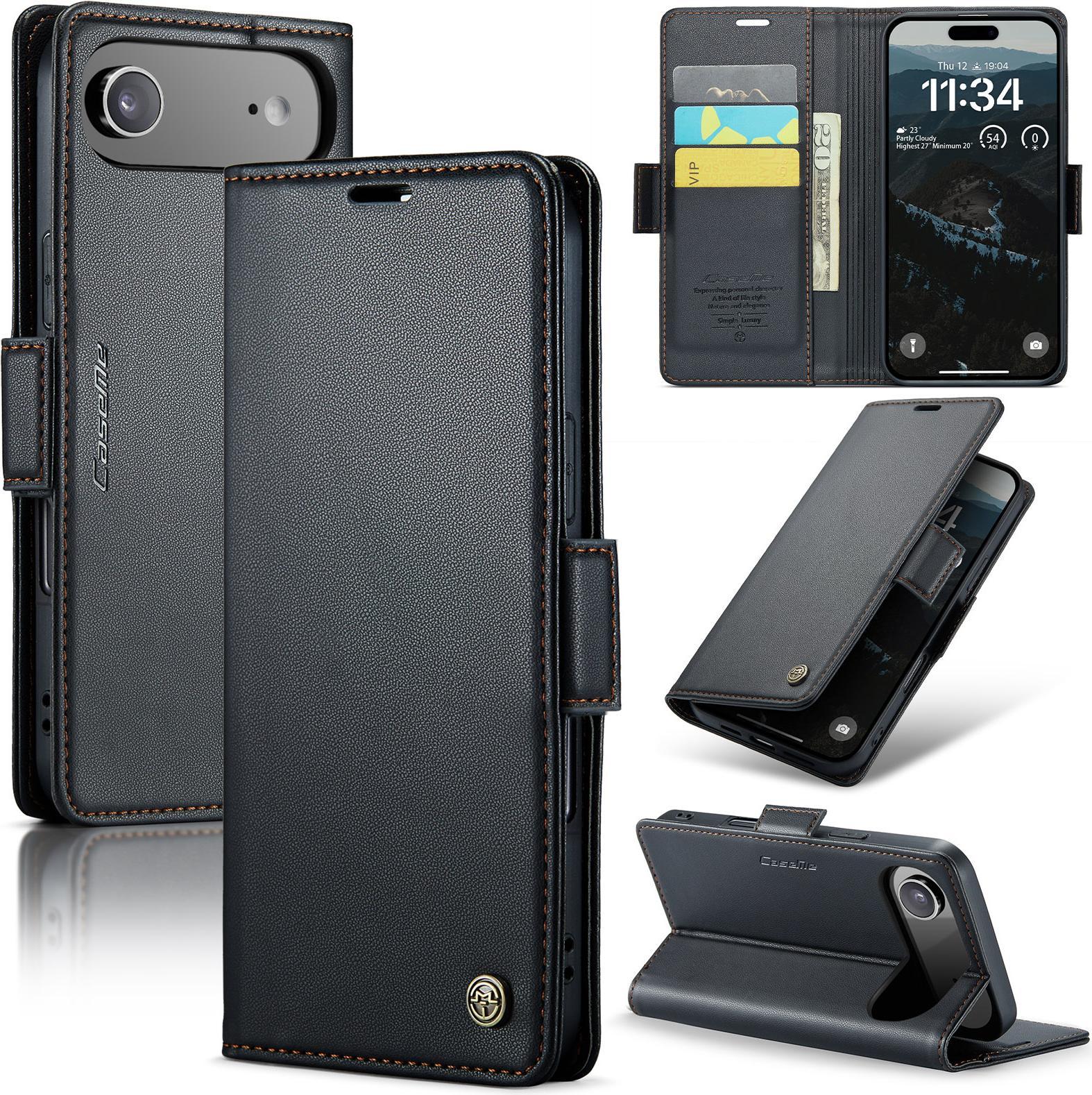 Custodia Per Iphone 17 Air, Carta Di Blocco Rfid, Custodia In Pelle Avanzata Con Funzione Di Supporto Nero