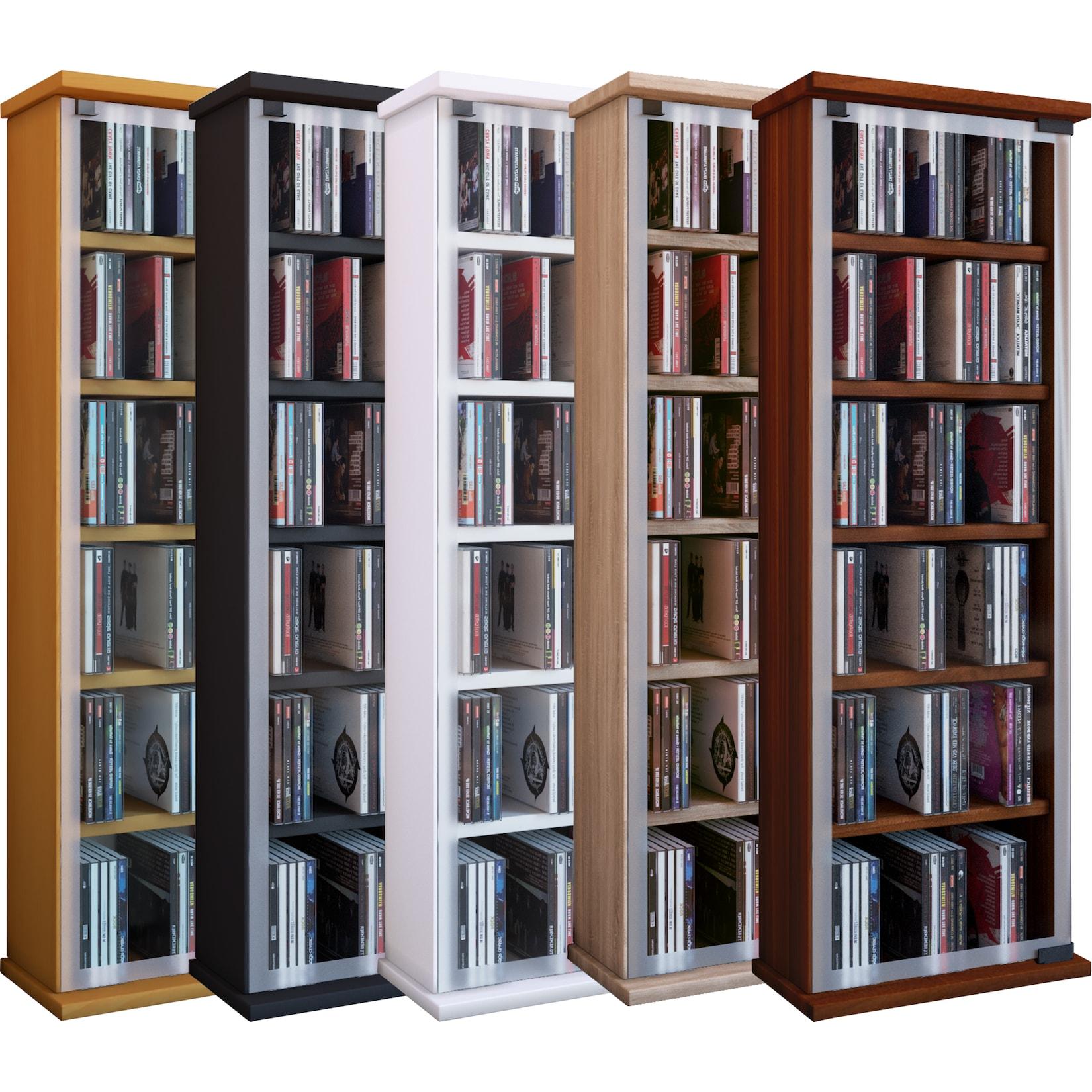 Vcm CD Regal Holz CD Schrank Mit Esg-SicherheitsglastüRen FüR 204 Cds Oder 72 Dvds MaßE: H. 92 X B. 31 X T. 18 Cm Blu Ray Regal CD Regal - Classic