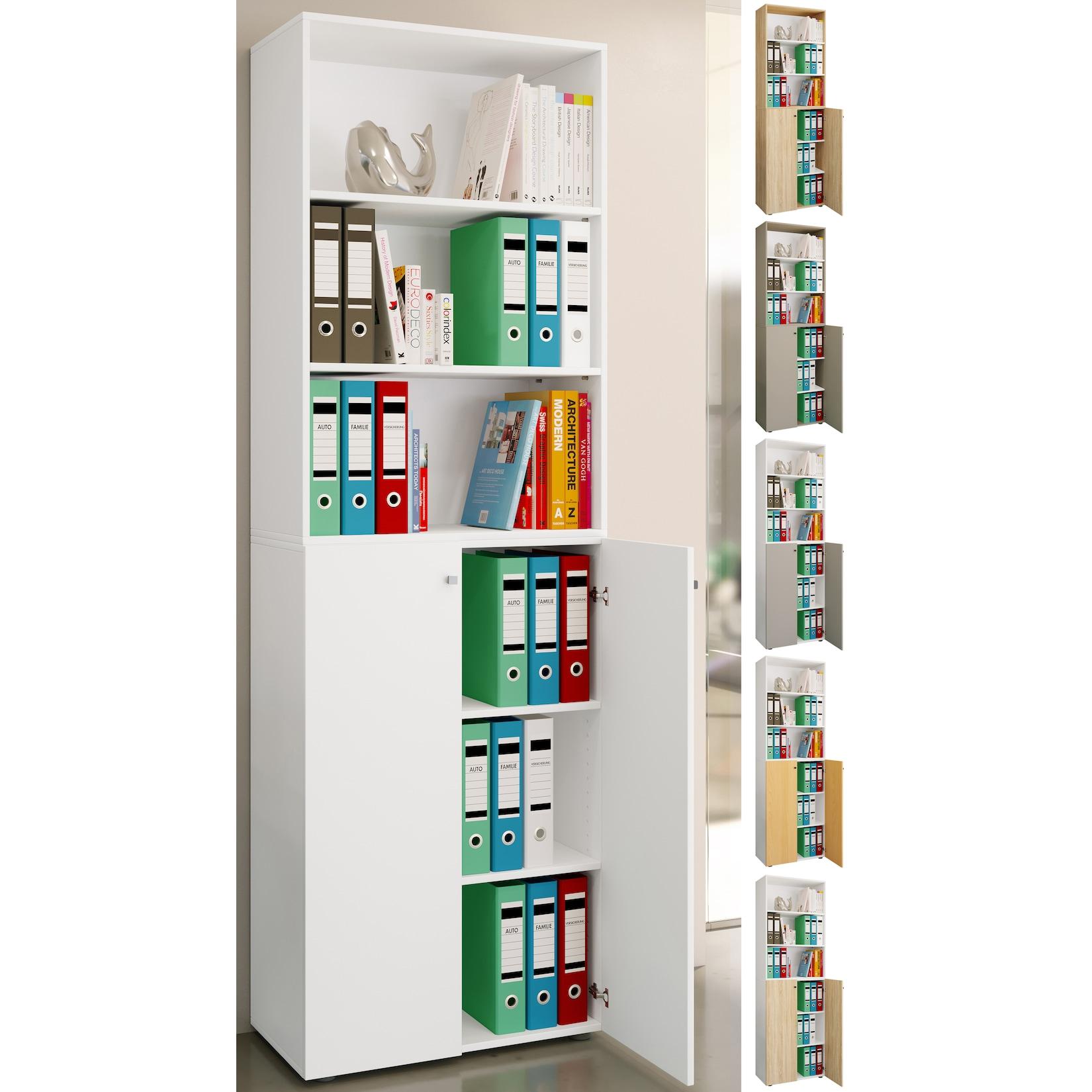 Vcm BüRoschrank Mit 6 FäChern BüRoregal Moderner Aktenschrank Mit DrehtüRen MaßE Ca. H. 220 X B. 70 X T. 40Cm – Lona 6-Fach