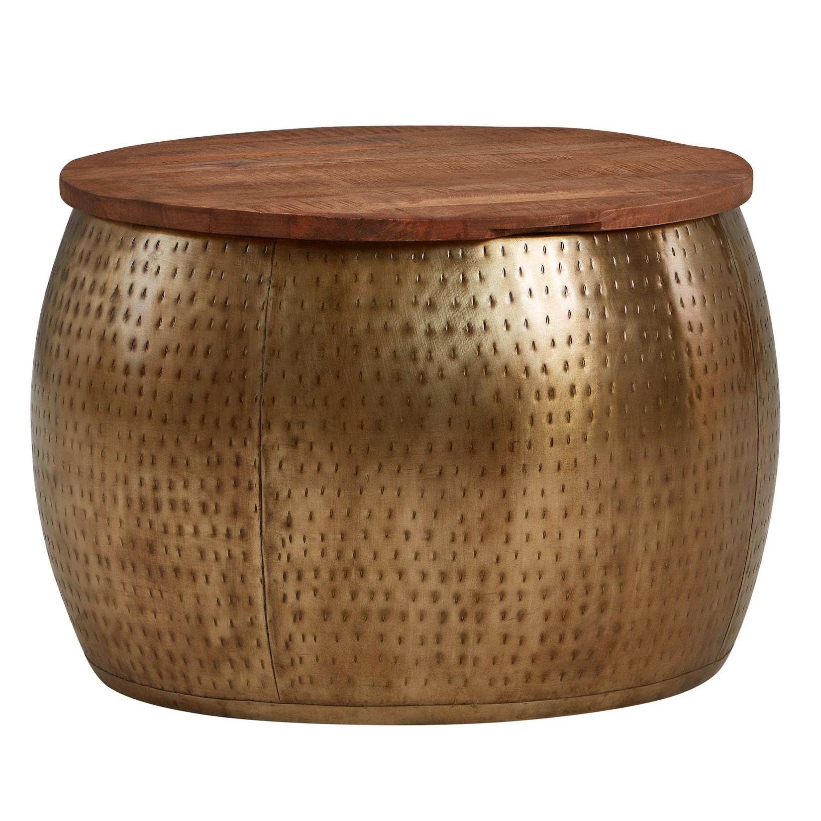 Kadima Design Moderner Couchtisch "Aurora" Aus Massivholz, Braun/Gold, Mit Elegantem Design Und Stauraum