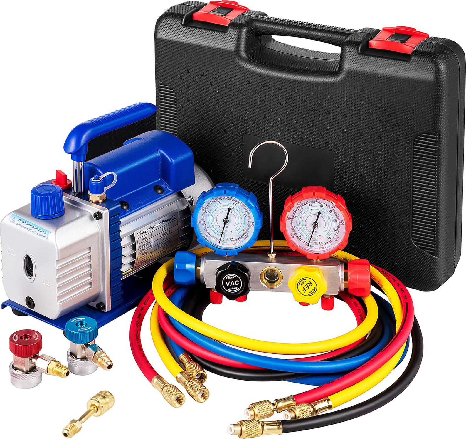 Vevor Pompa Per Vuoto Ac Set Di Pompe Per Vuoto 4,8 Cfm 5PA 0-800PSI Hvac Con Custodia