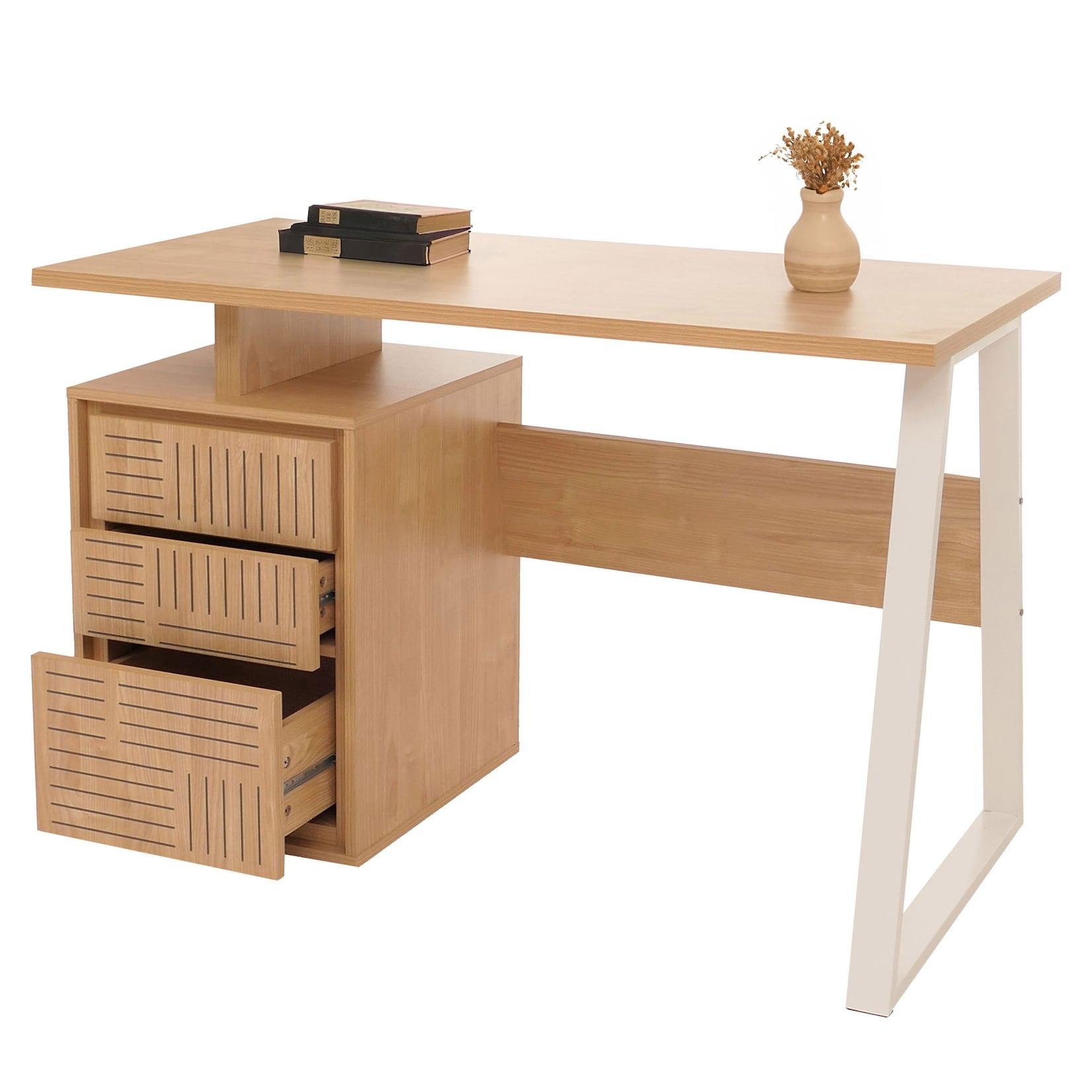 Schreibtisch MCW-O32, BüRotisch Computertisch Arbeitstisch, Schublade, Melamin Holz, 77X118X58Cm ~ Ulme Natur