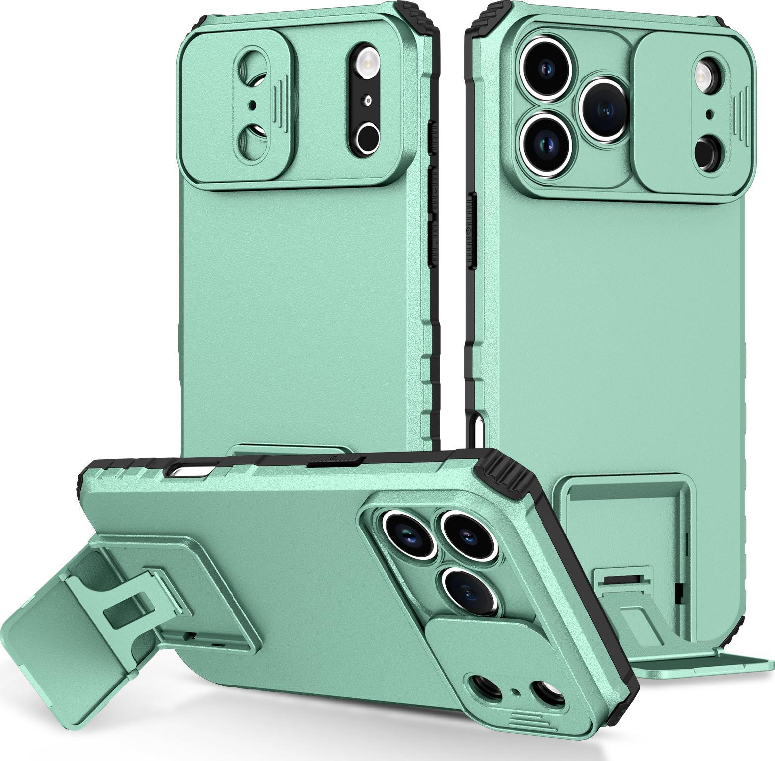 Custodia Per Iphone 17 Pro Max Dual Layer Rugged, Custodia Di Protezione Militare Con Supporto E Protezione Scorrevole Della Fotocamera Verde Chiaro