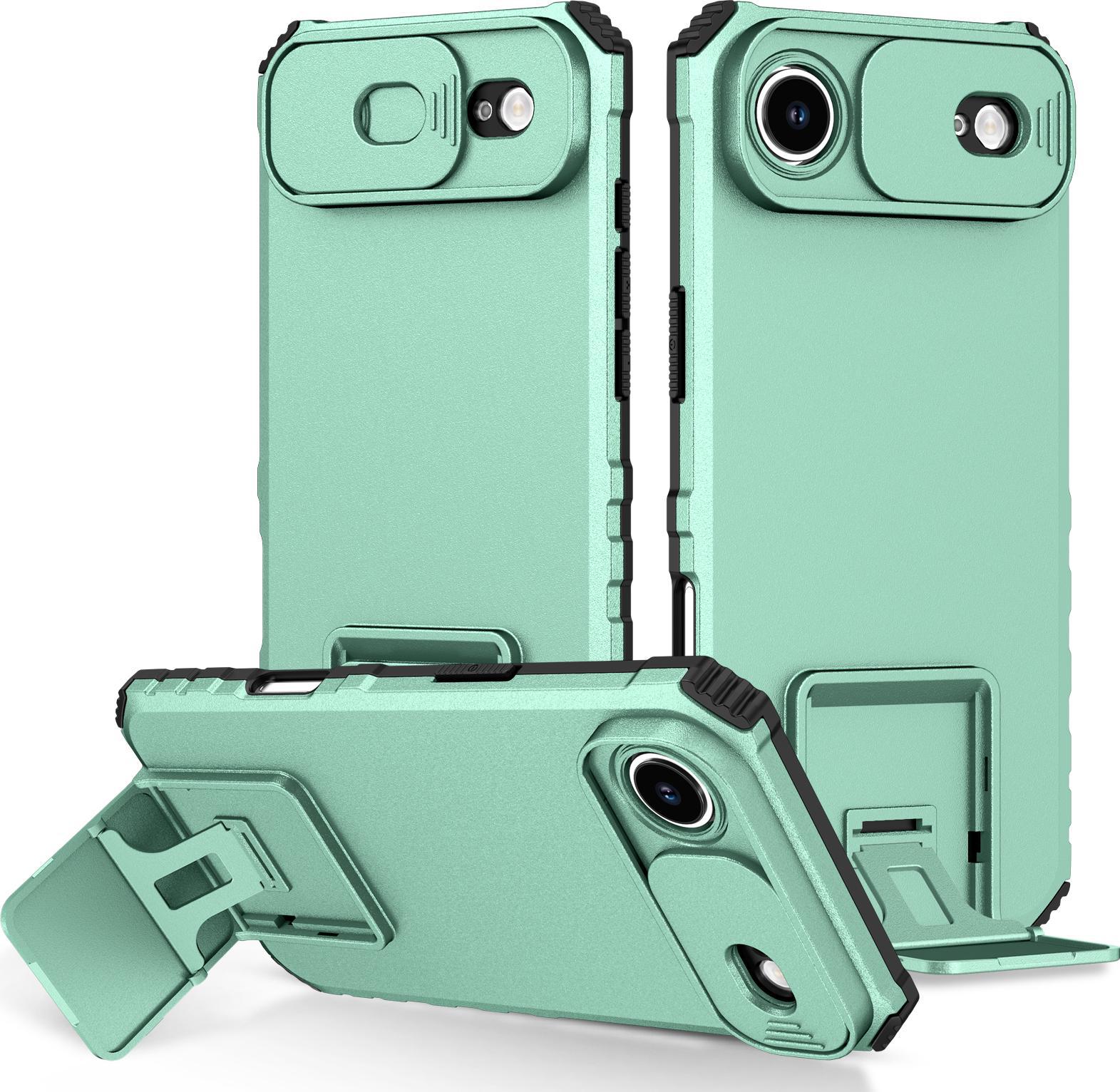 Custodia Per Iphone Air Dual Layer Rugged, Custodia Di Protezione Militare Con Supporto E Protezione Scorrevole Della Fotocamera Verde Chiaro
