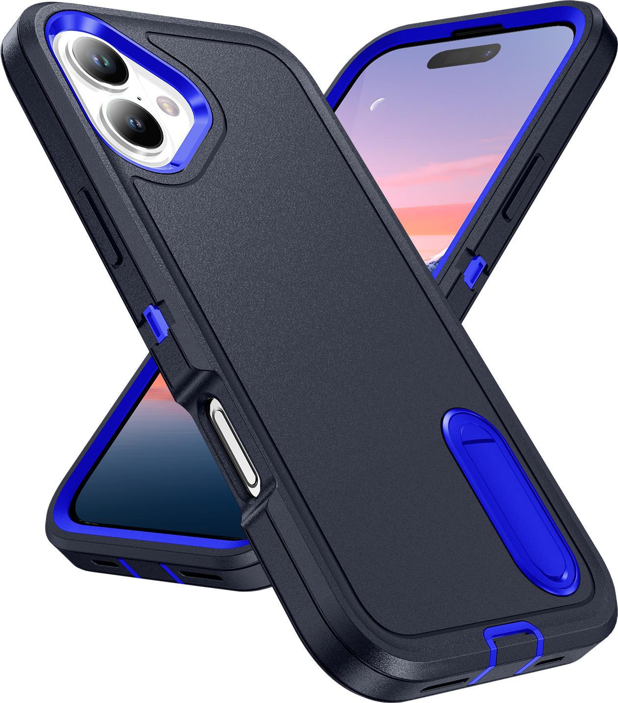 Custodia Per Iphone 17 Custodia Protettiva Ibrida Antiurto A Tre Strati Con Supporto Blu Scuro