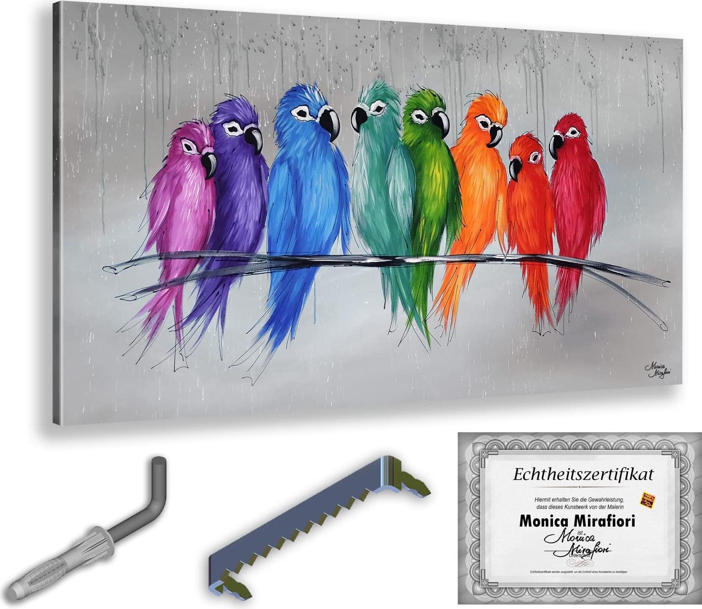 Monica Mirafiori I 100% Dipinto A Mano I Quadro "Pappagallini"" 140X70Cm | Quadro Dipinto A Mano | Quadro Acrilico | Quadro Acrilico Molto Grande I Arte Moderna I Quadri D'arte"