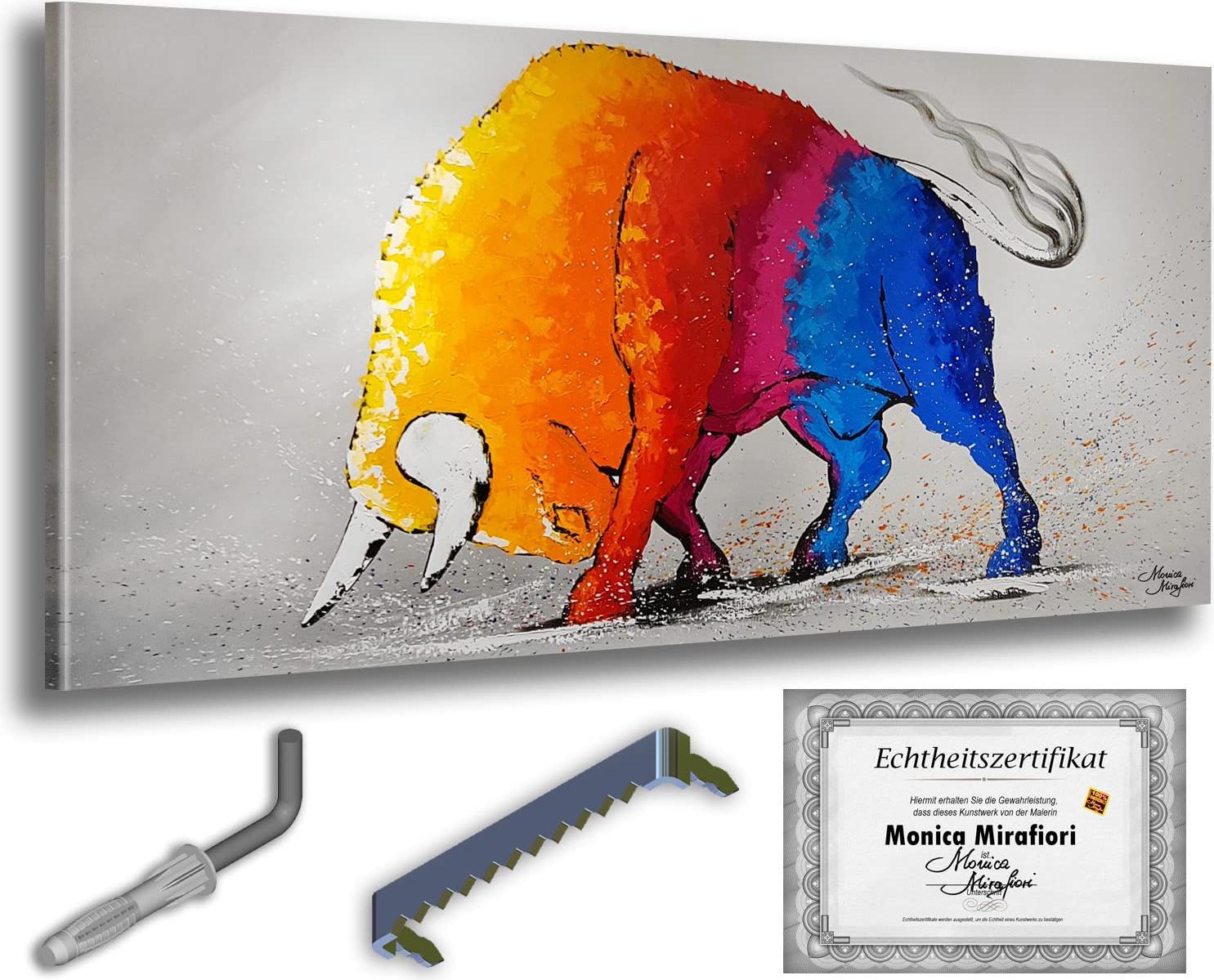 Monica Mirafiori I 100% Dipinto A Mano I Pittura "Toro Di Reinbow"" 140X70Cm | Pittura Dipinta A Mano | Pittura Acrilica | Pittura Acrilica Molto Grande I Arte Moderna I Quadri D'arte"