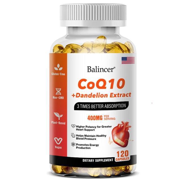 Coq10 + Estratto Di Tarassaco 400 Mg (120 Capsule) Integratore Alimentare, Cuore, Circolazione, Pressione Sanguigna, Salute Del Cuore, Energia