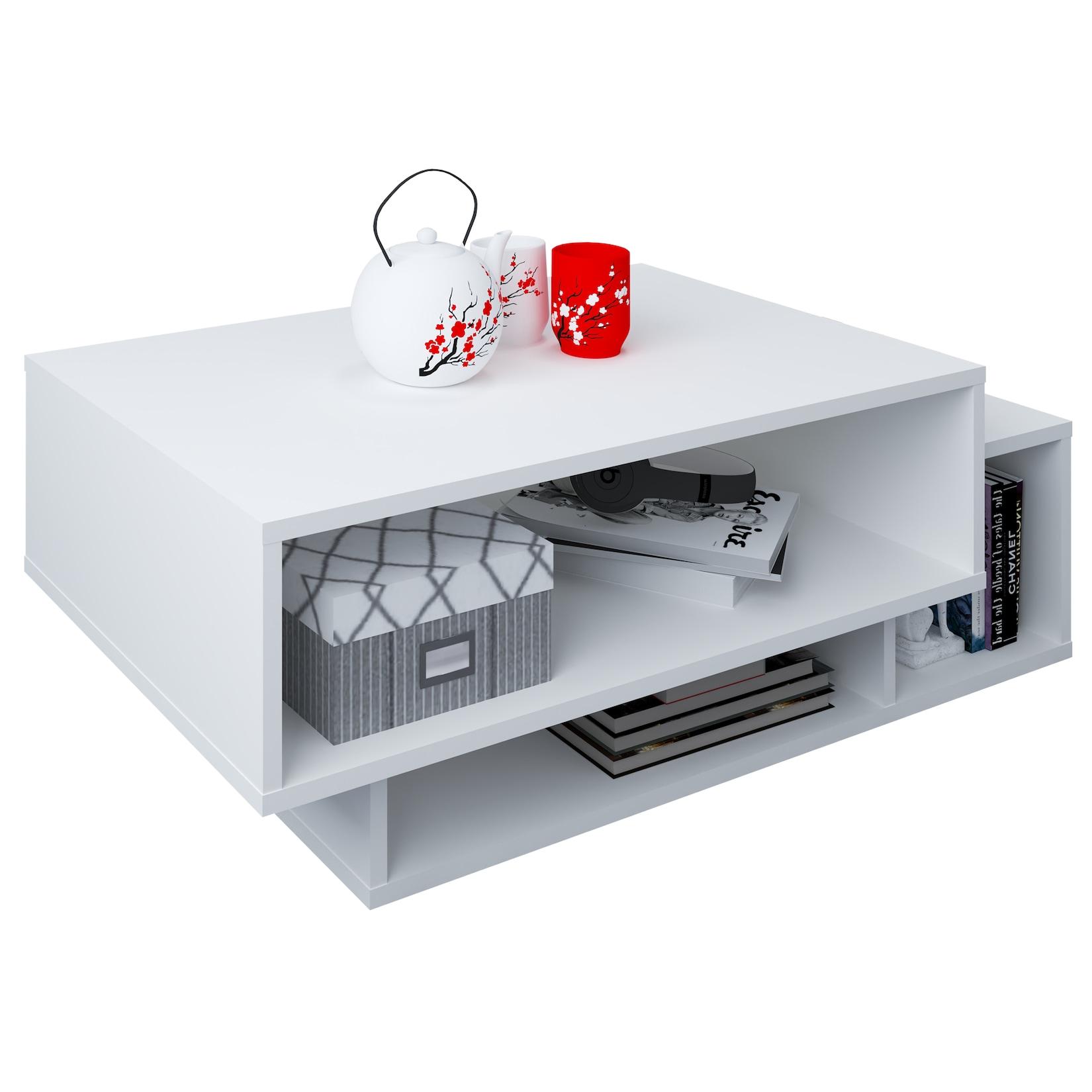 VCM Holz Couchtisch Sofatisch mit ausreichend Stauraum Maße ca. H. 35 x B. 88 x T. 50 cm Wohnzimmertisch - Runila