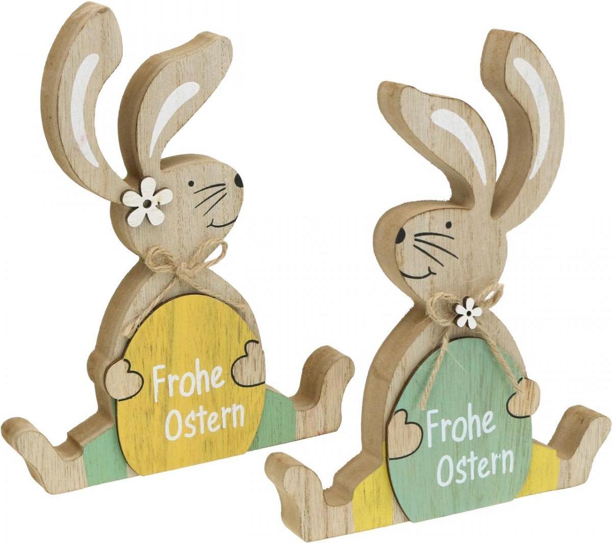 Coniglietti Pasquali Seduti Decorazione In Legno Buona Pasqua Coniglietto Con Uovo, 2 Pezzi