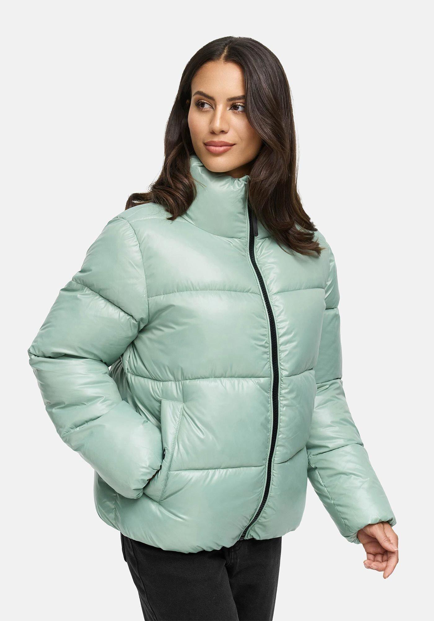Winterjacke Marikoo "Hazalee", Damen, Gr. M, Smokey Mint, Obermaterial: 100% Polyester. Futter: 100% Polyester. Wattierung: 100% Polyester. ÄRmelfutter: 100% Polyester, Jacken Winterjacke, Mit Leicht GläZendem Obermaterial Und Hohem Kragen