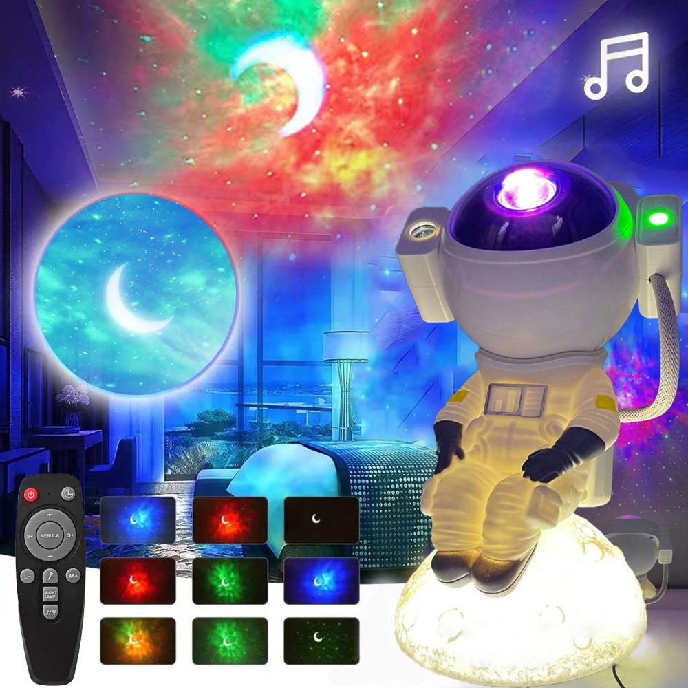 Proiettore Del Cielo Stellato Dell'astronauta Con L'altoparlante, Proiettore Della Galassia Dimmable Il Temporizzatore 360°Adjustable, Decorazione Della Luce Notturna Della Luna Stanza Dei Bambini Dell'interno