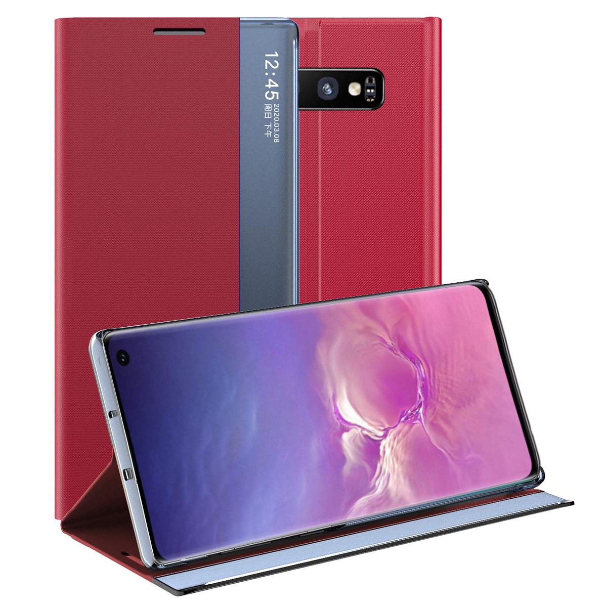 Custodia Galaxy S10, Custodia Sottile In Pelle Con Finestra E Supporto Per Samsung Galaxy S10 Rosso