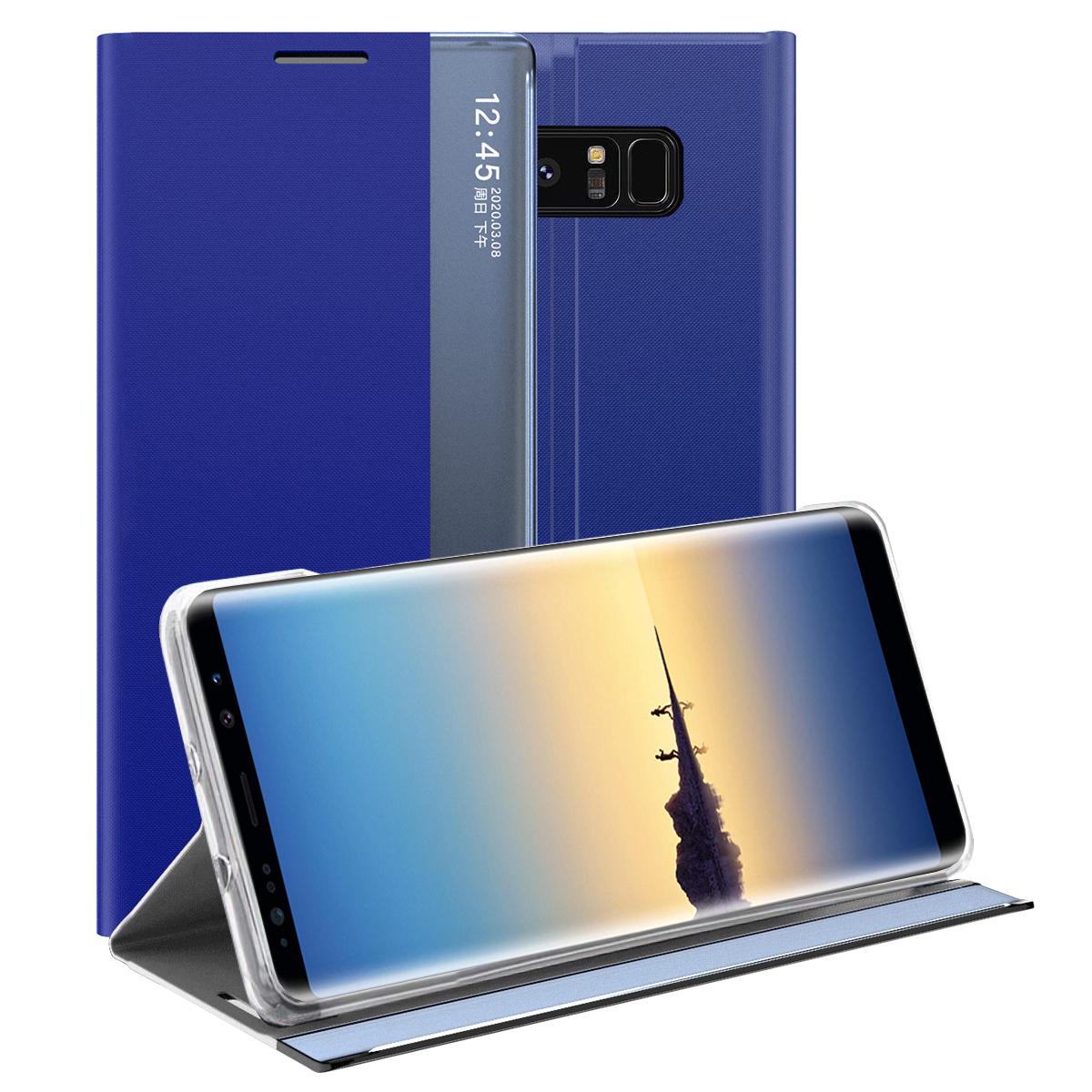 Custodia Galaxy Note 8, Custodia Sottile In Pelle Con Finestra E Supporto Per Samsung Galaxy Note 8 Blu