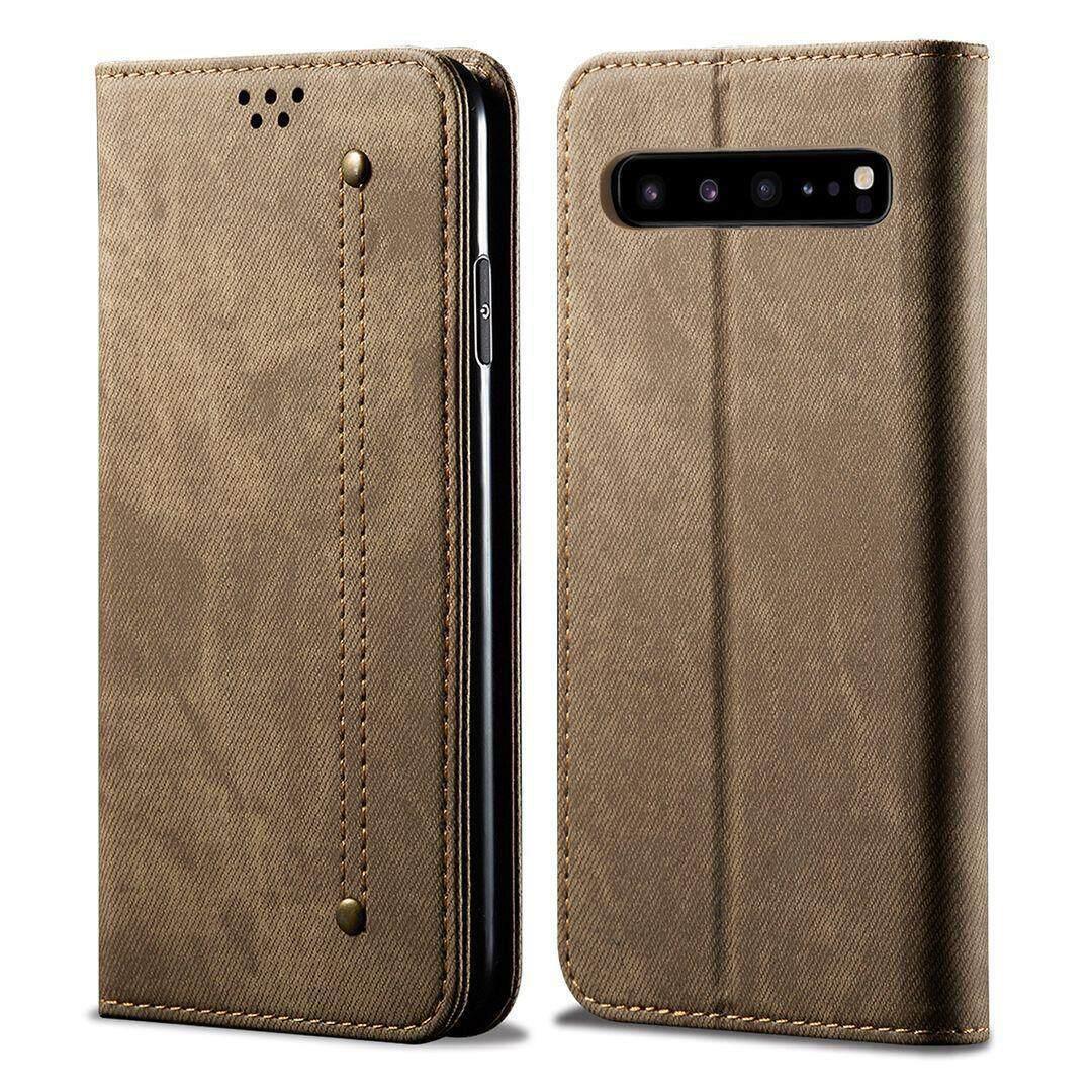 Custodia Galaxy S10 5G, Custodia In Pelle Con Chiusura Magnetica E Funzione Stand Per Samsung Galaxy S10 5G Khaki