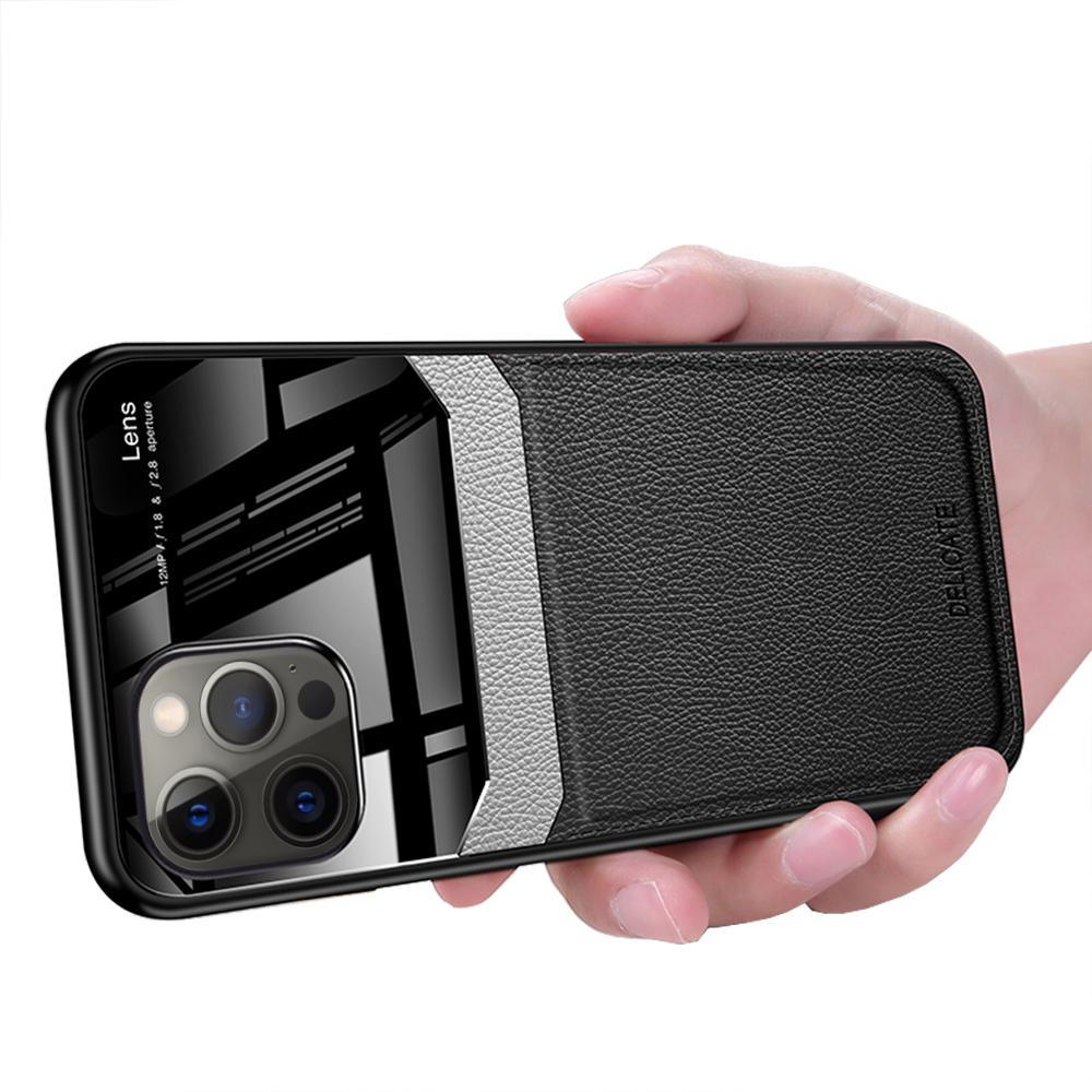 Custodia Per Iphone 12 / 12 Pro, Hybrid Tpu Bumper, Antiscivolo, Custodia In Pelle Con Texture Litchi E Protezione In Vetro Per Iphone 12 / Iphone 12 Pro Nero