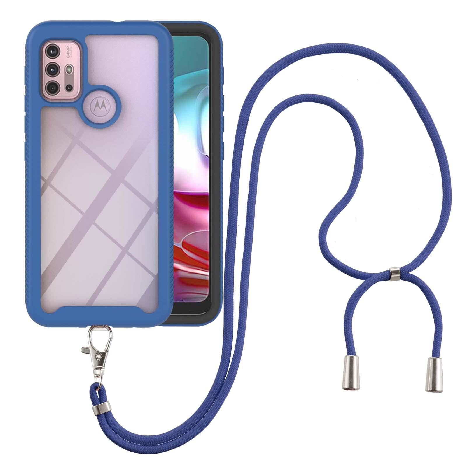 Moto G30 Caso Con Cinturino, Trasparente Tpu Paraurti Custodia Protettiva Full Body Con Collana Cinturino Blu