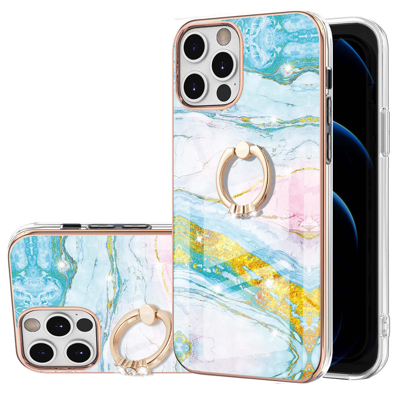 Custodia Marble Per Iphone 12 Pro Max, Custodia Protettiva In Silicone Tpu Con Supporto Ad Anello Blu