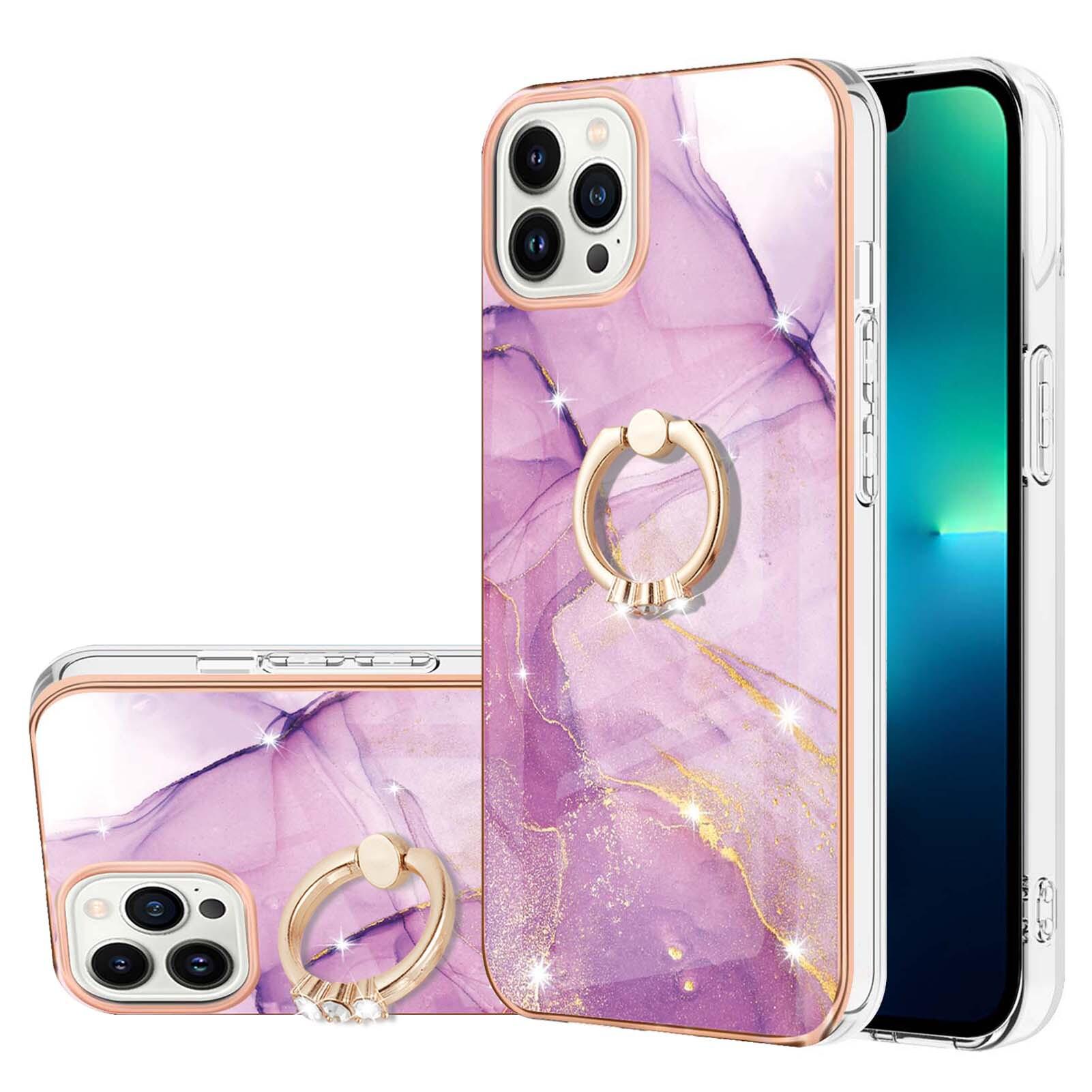 Custodia Marble Per Iphone 14 Pro Tpu Silicone Bumper Custodia Protettiva Con Supporto Ad Anello Rosa